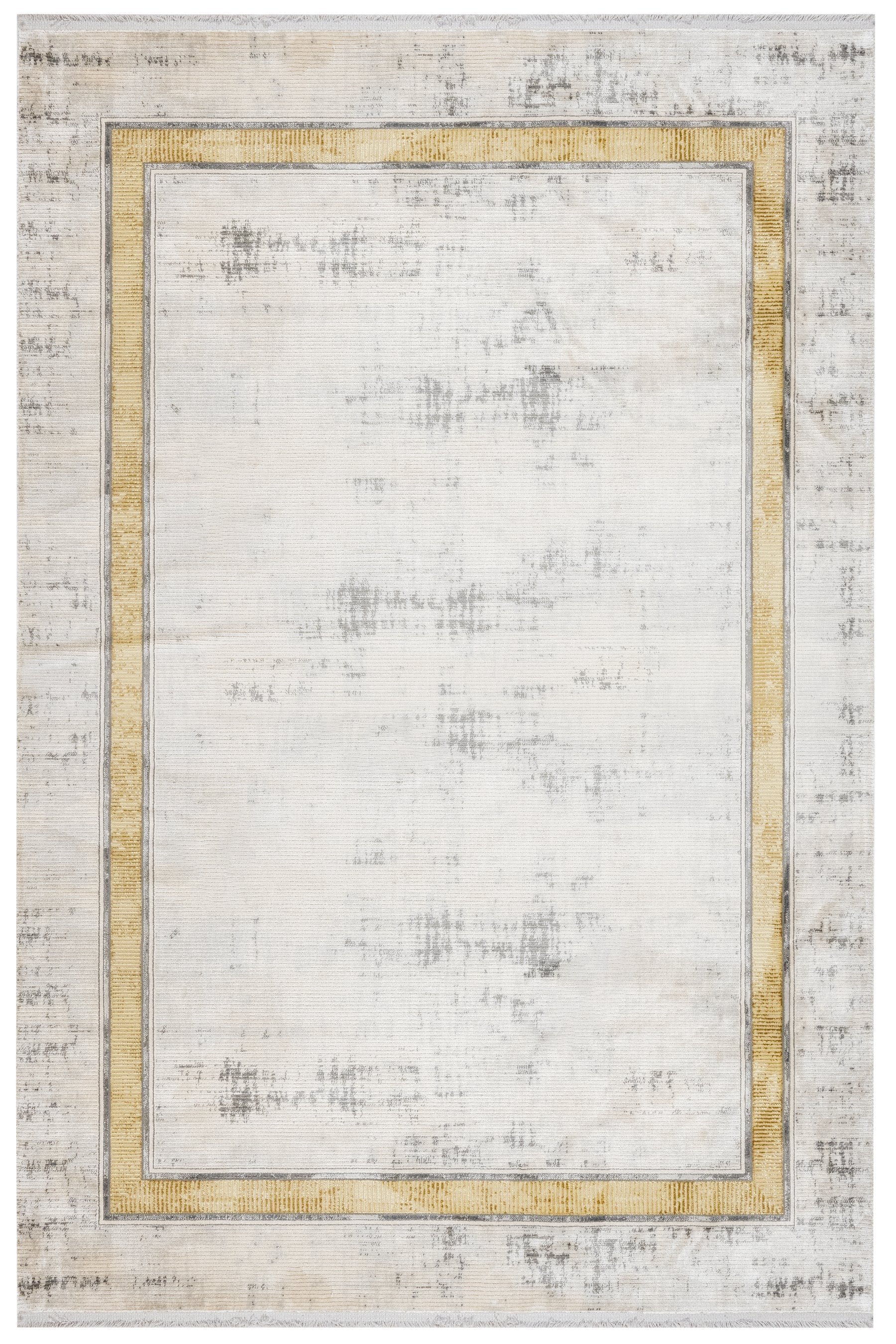 Gold Frame Area Rug – Stylish Viscose Carpet With Fringed Edges For Living Room