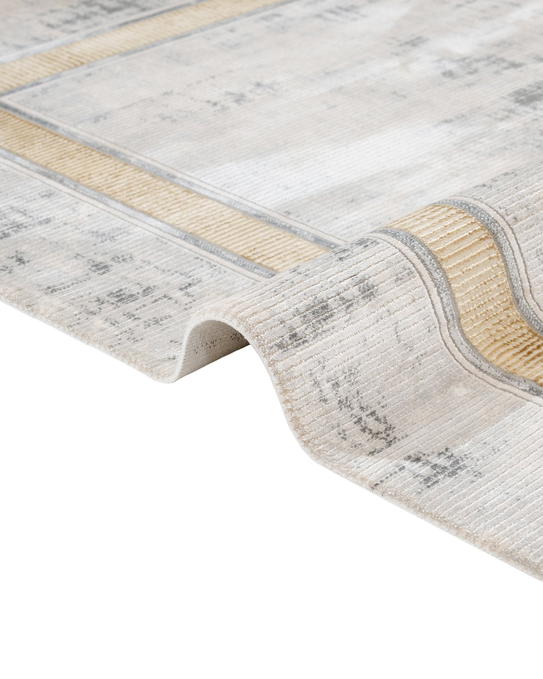 Gold Frame Area Rug – Stylish Viscose Carpet With Fringed Edges For Living Room