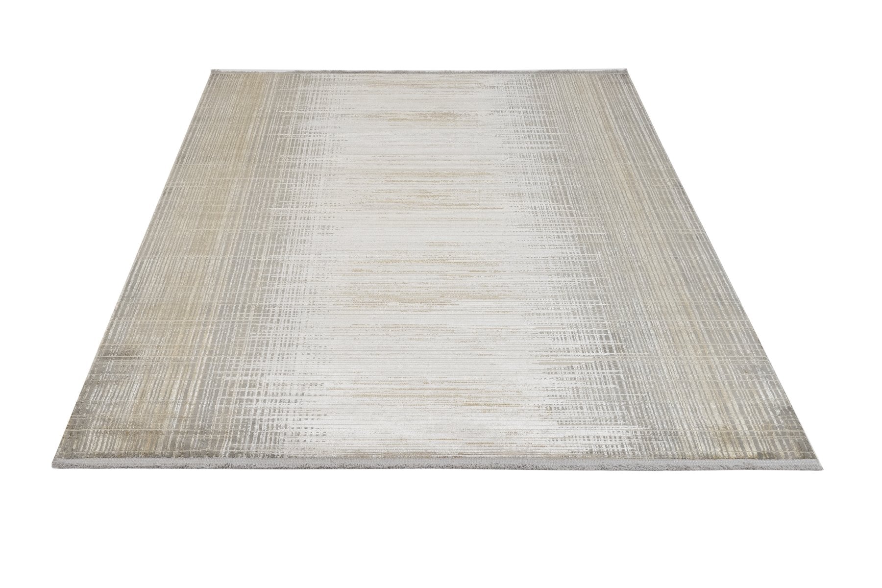 Modern Viscose Area Rug – Gold Machine Made Rug With Fringed Edge Carpet