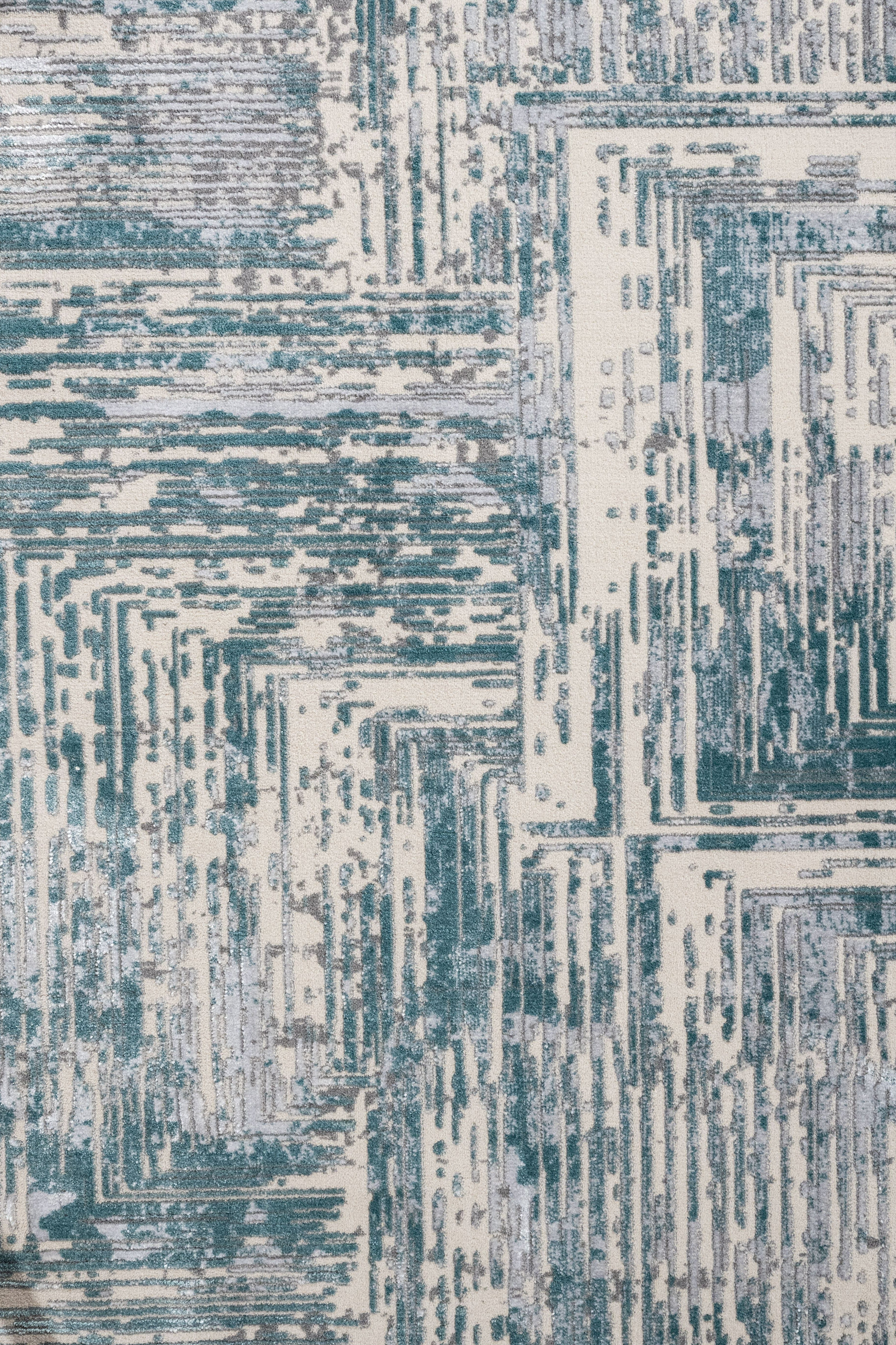 Modern Area Rug – Blue Beige Machine Made Rug with Cotton Base Carpet