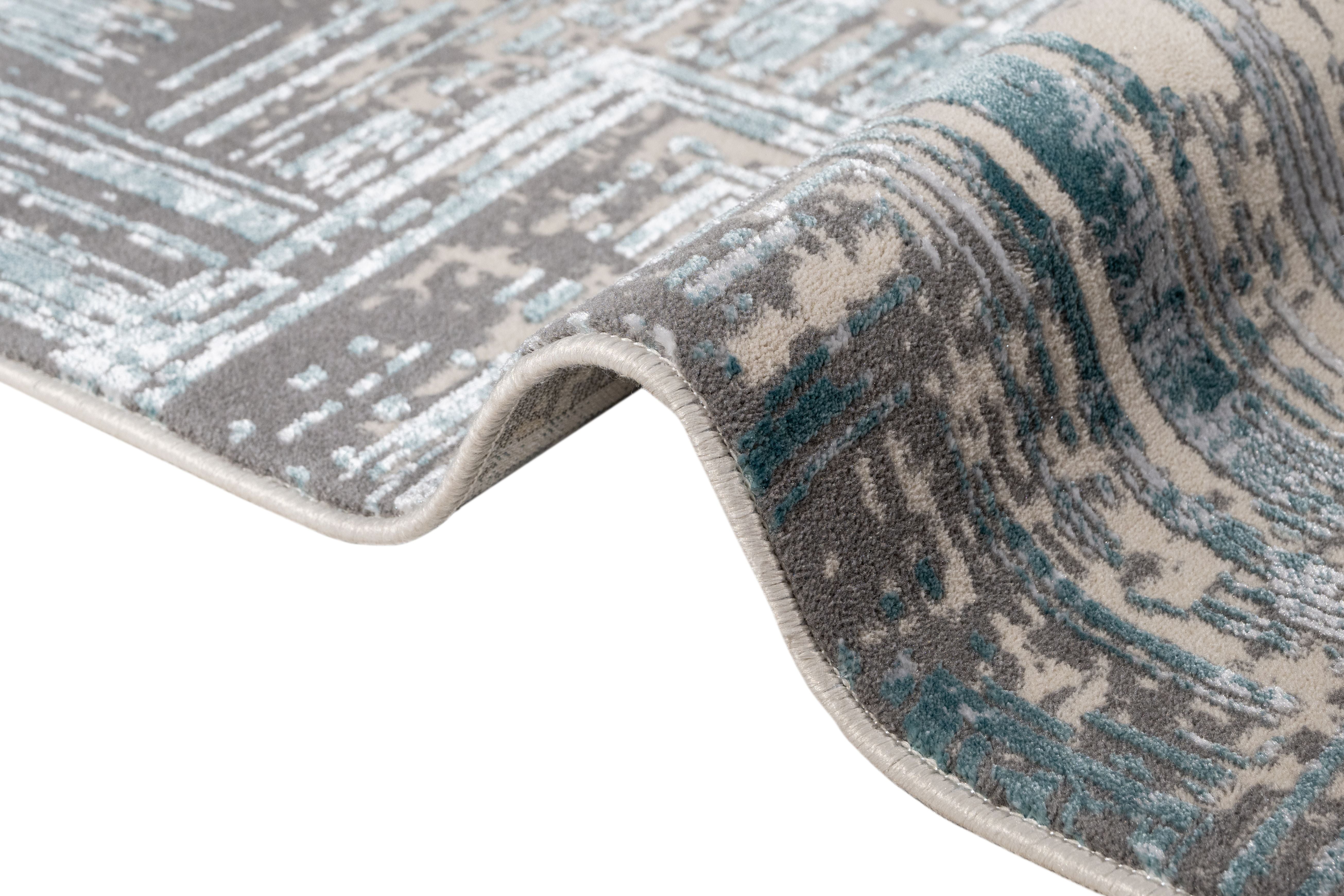 Modern Area Rug – Blue Beige Machine Made Rug with Cotton Base Carpet