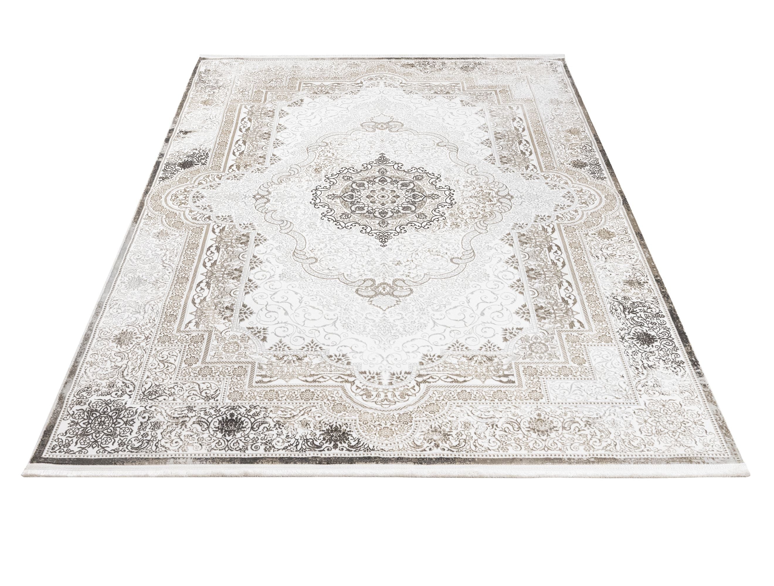 Cotton Area Rug - Machine Made Beige Medallion Rug with Soft Threads
