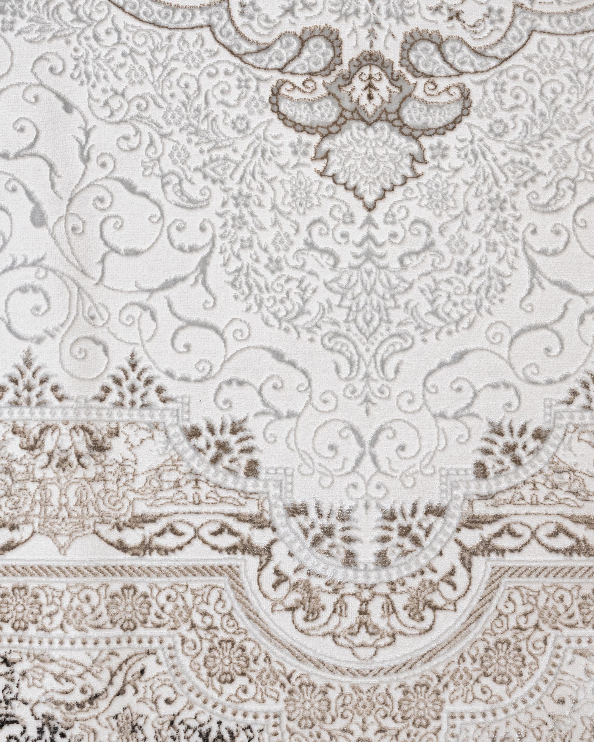 Cotton Area Rug - Machine Made Beige Medallion Rug with Soft Threads