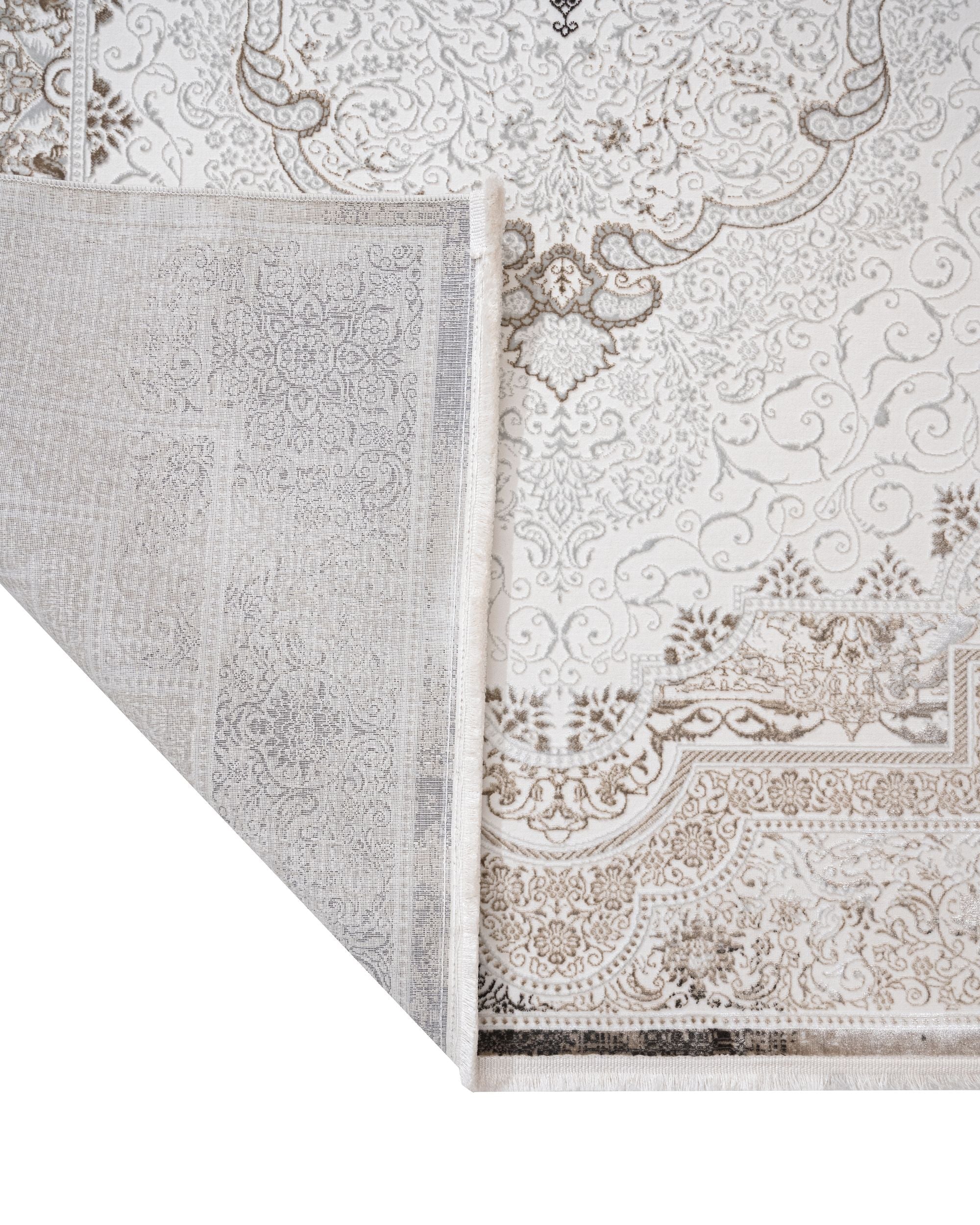 Cotton Area Rug - Machine Made Beige Medallion Rug with Soft Threads