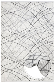Grey Geometric Area Rug - Machine Made Micropolyester Rug with Fringed Edges