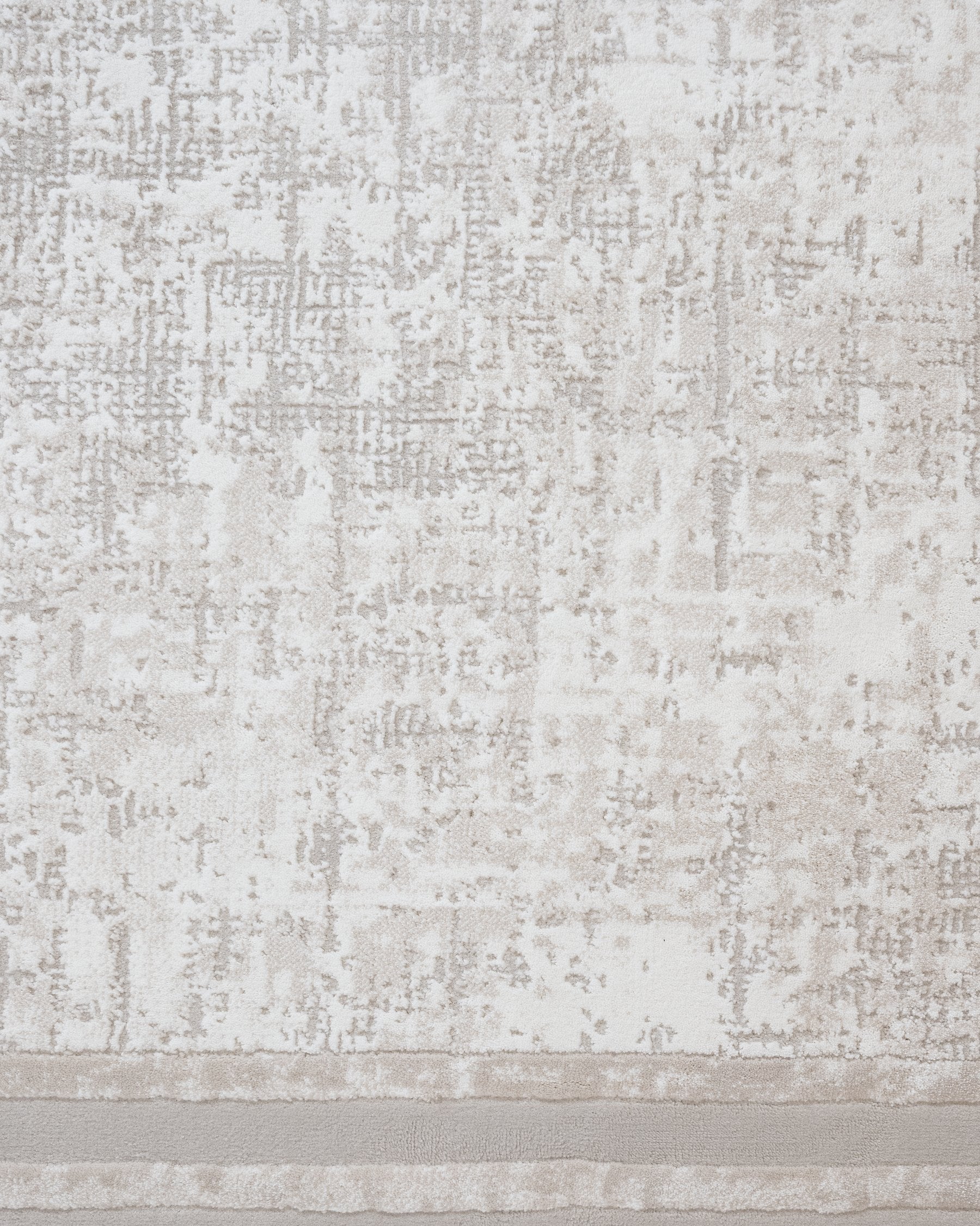 Cream Geometric Area Rug - Machine Made Micropolyester Carpet with Fringed Edges