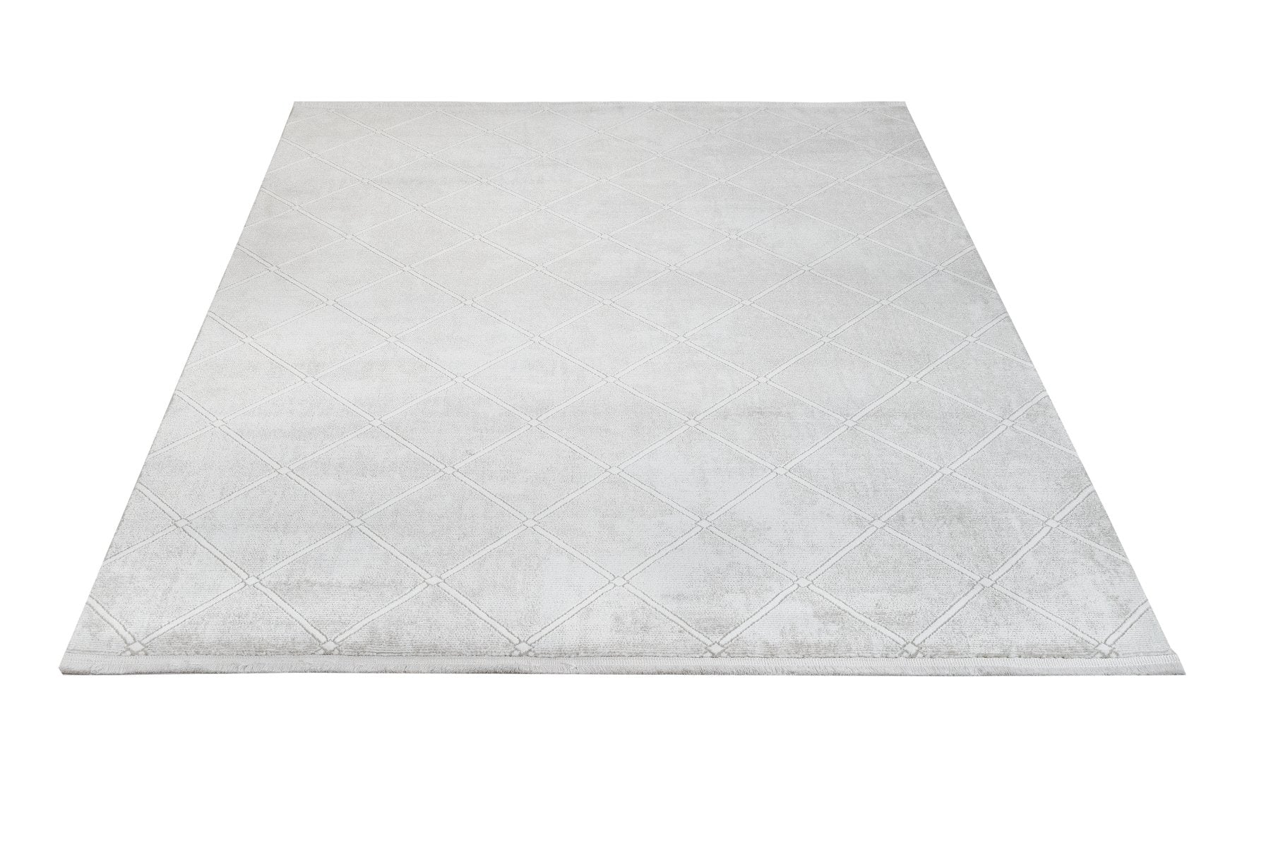 Cream Geometric Area Rug – Micropolyester Machine Made Rug with Fringed Edges