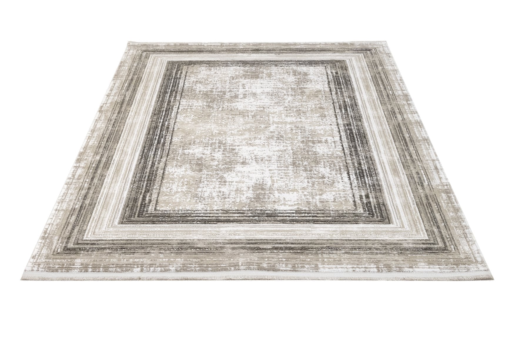 Anthracite Area Rug – Machine Made Rug with Fringed Edge, Non Slip & Washable