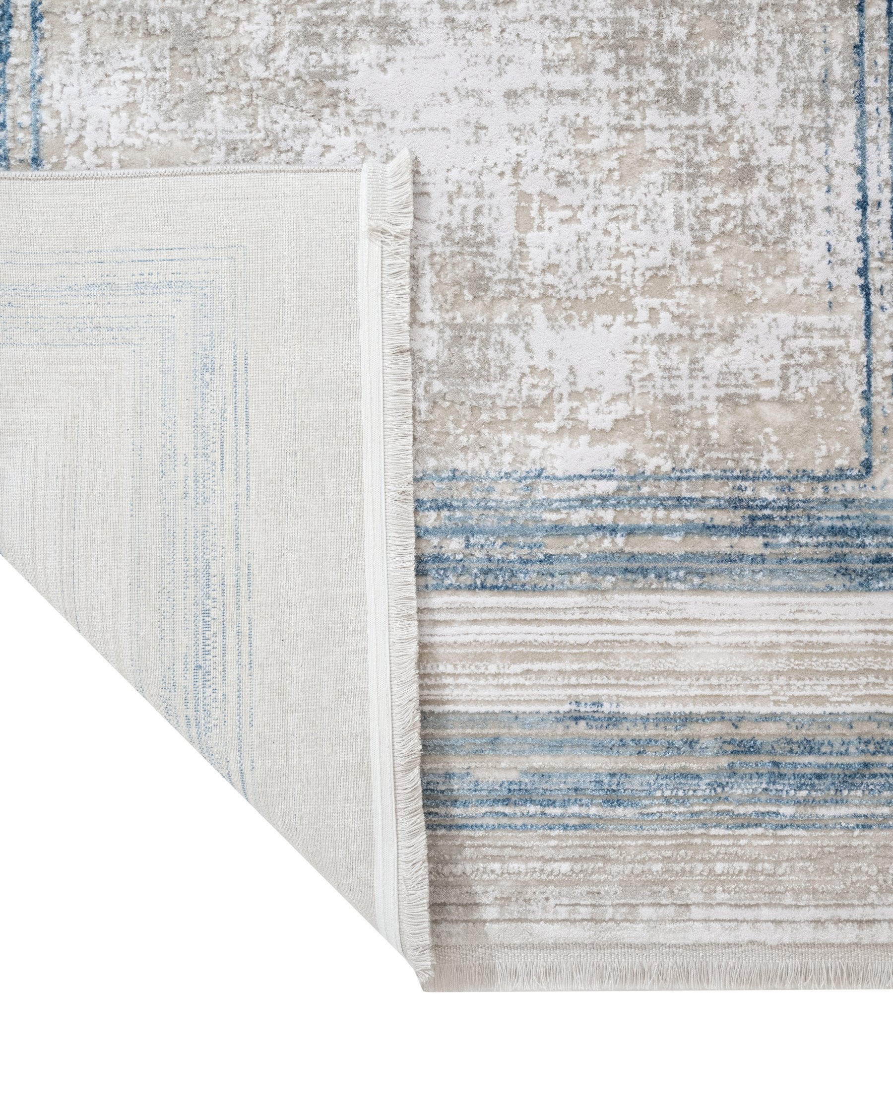 Blue Area Rug - Machine Made Acrylic Rug With Fringed Edge Carpet For Living Room