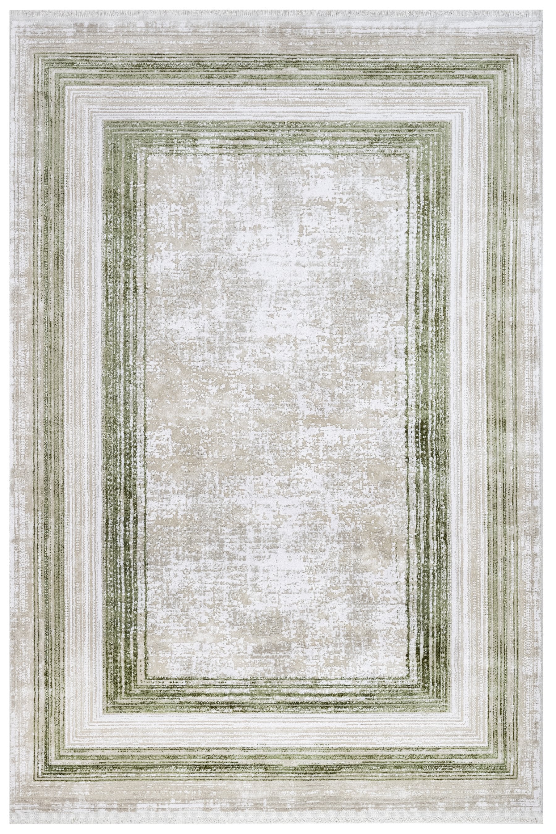 Green Area Rug – Machine Made Rug with Fringed Edge Carpet for Living Room