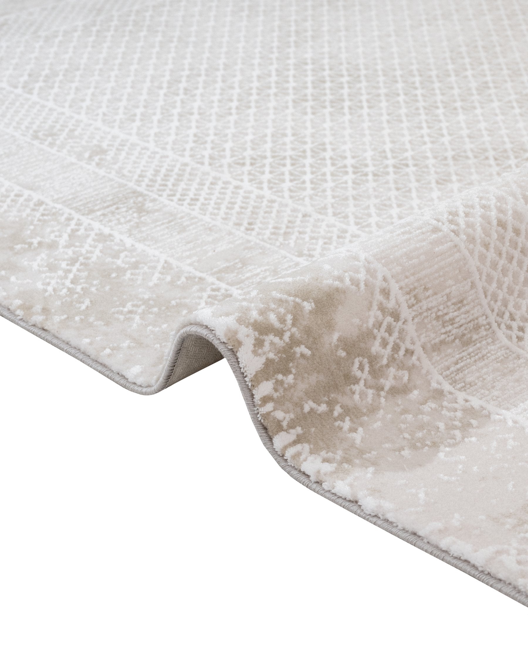 Cream Area Rug - Machine Made Rug with Fringed Edge Carpet for Living Room