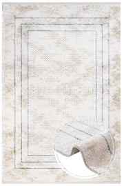 Blue Area Rug – Machine Made Rug with Fringed Edge Carpet for Living Room