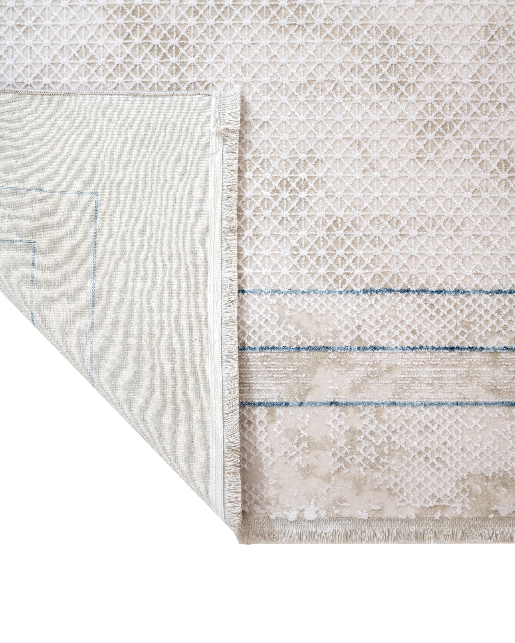 Blue Area Rug – Machine Made Rug with Fringed Edge Carpet for Living Room