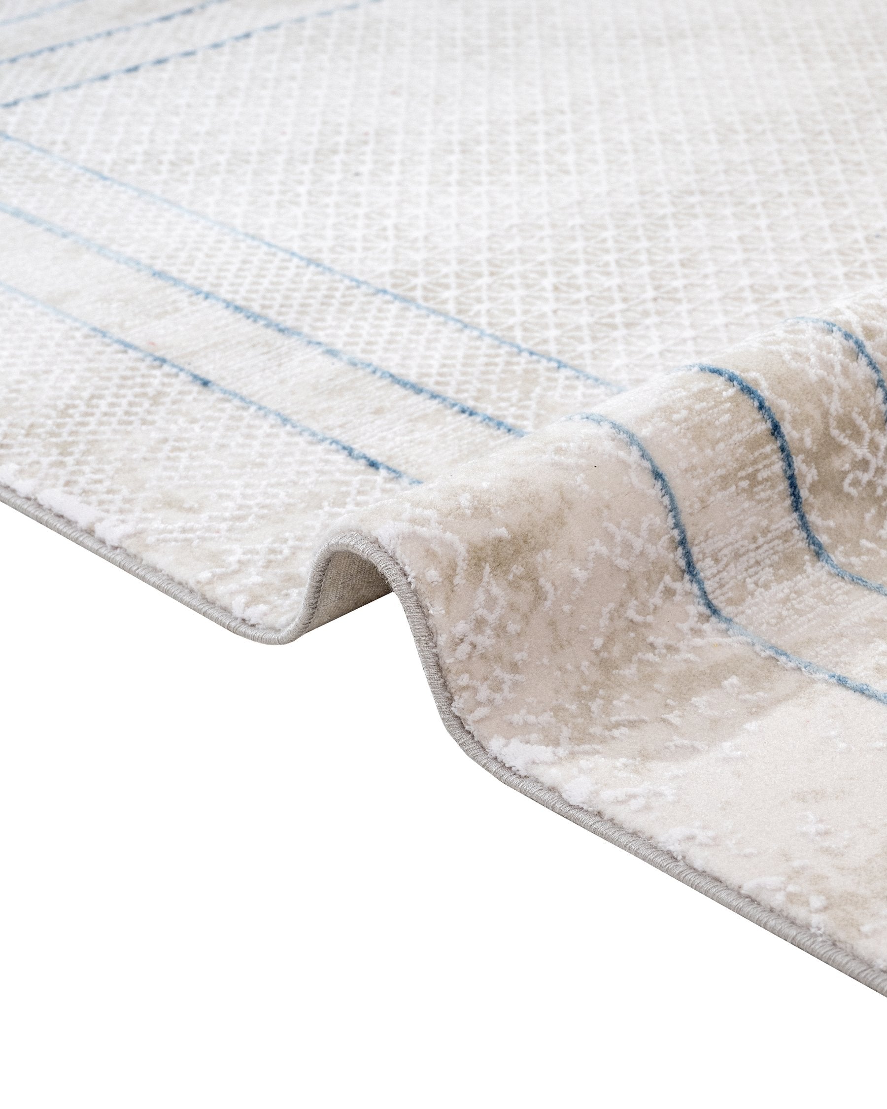 Blue Area Rug – Machine Made Rug with Fringed Edge Carpet for Living Room