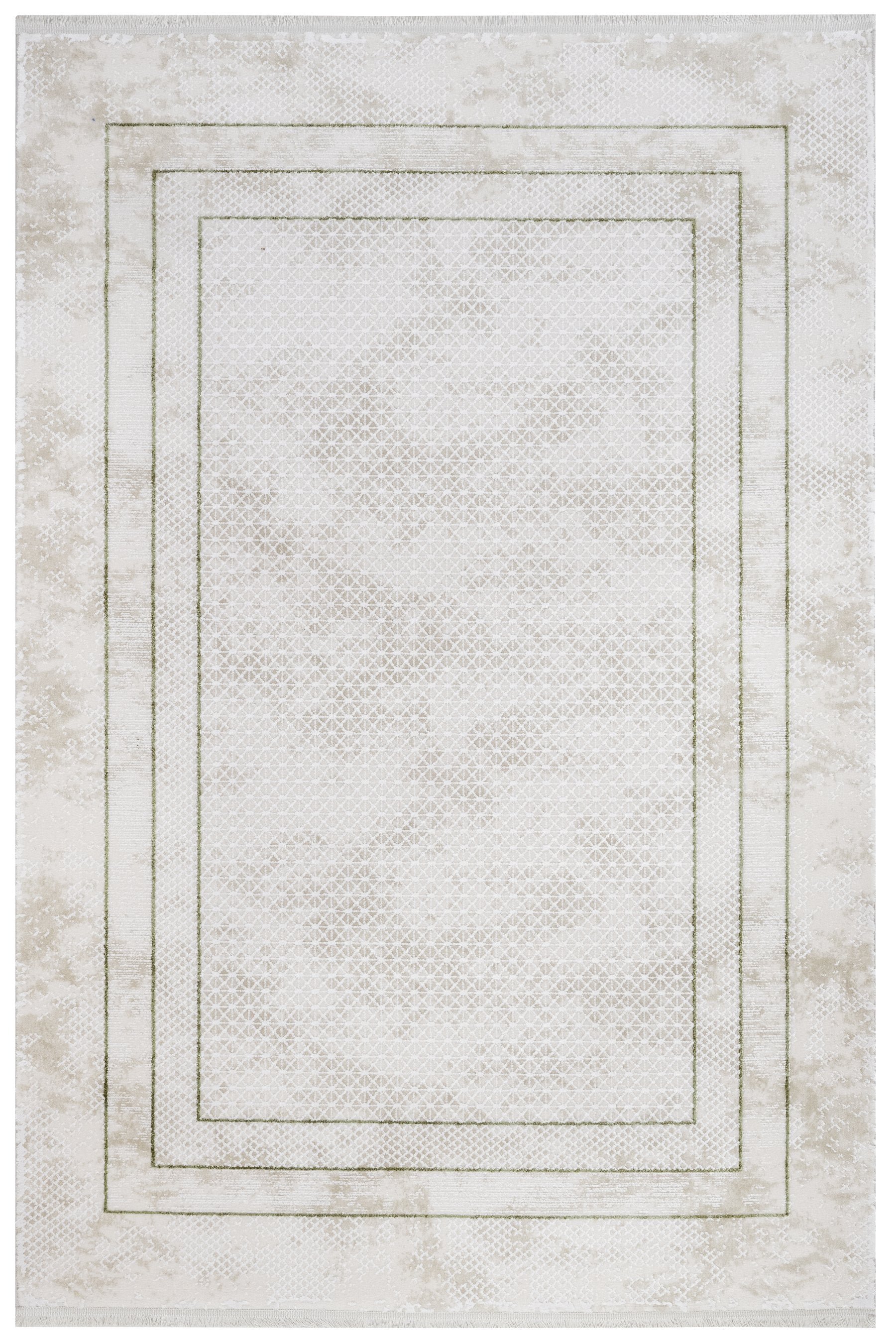 Green Area Rug – Machine Made Acrylic Carpet With Fringed Edge For Living Room