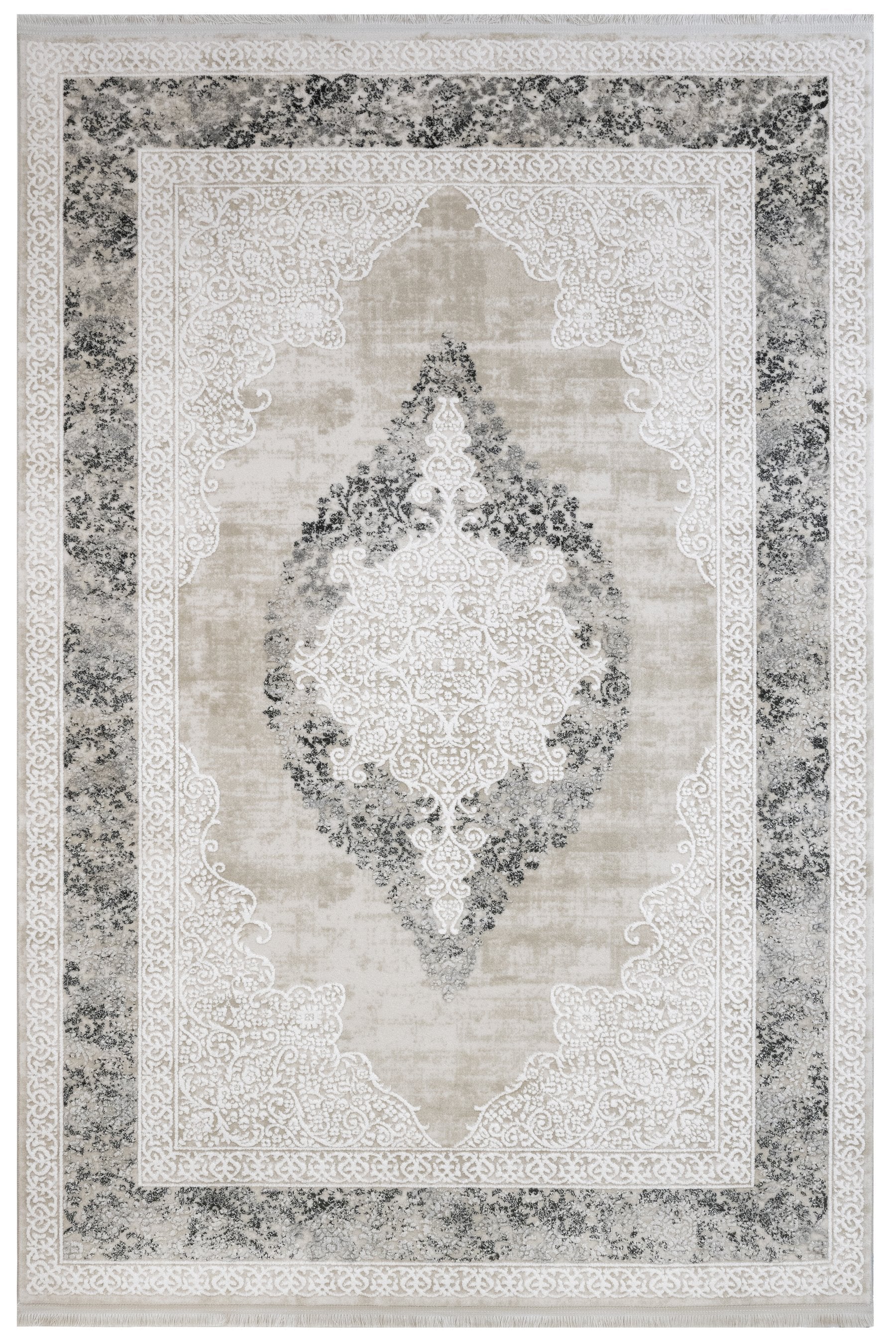 Classic Area Rug – Anthracite Machine Made Rug with Fringed Edges for Living Room