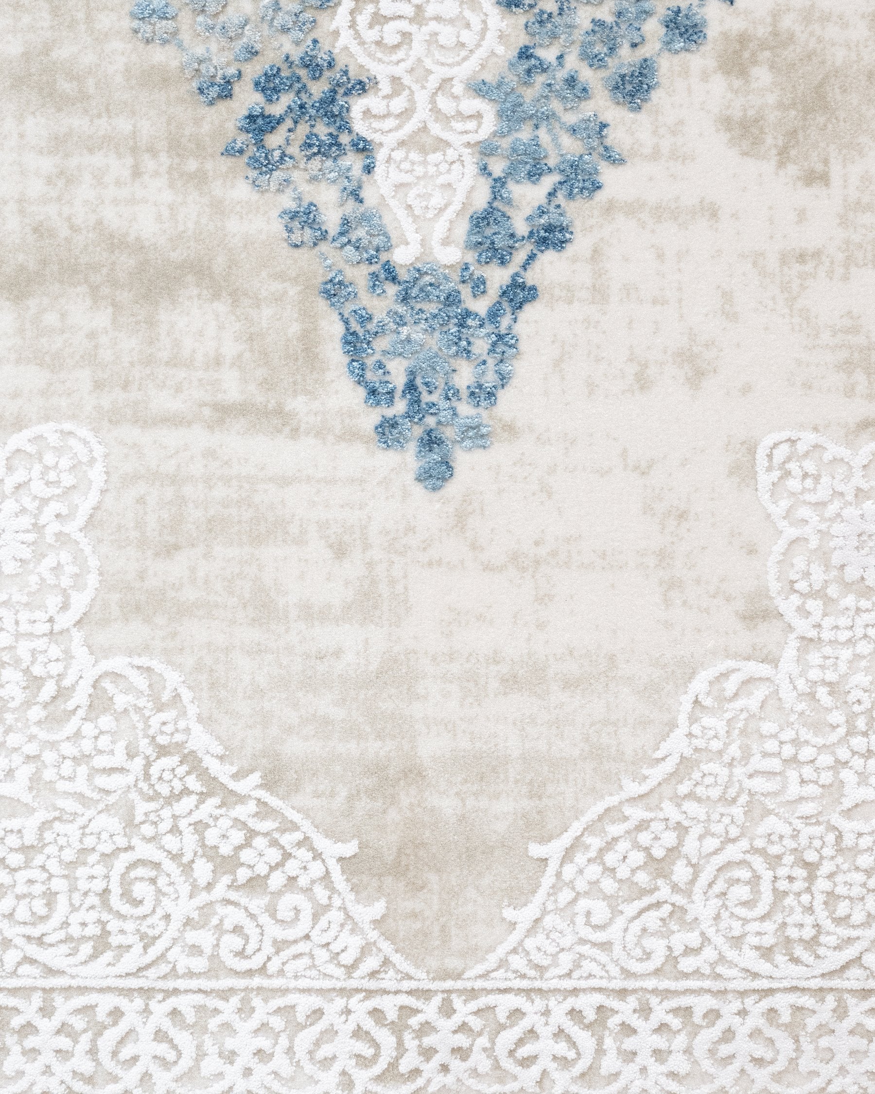 Classic Area Rug – Machine Made Blue Acrylic Rug with Fringed Edges