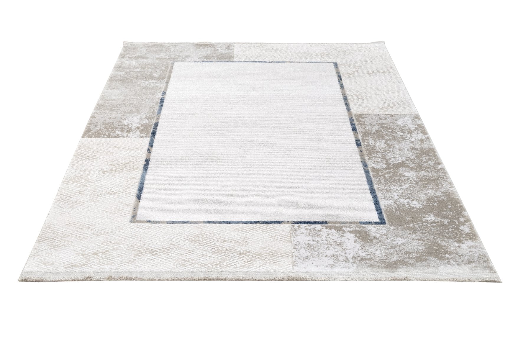 Blue Area Rug - Machine Made Acrylic Rug With Fringed Edge Carpet For Living Room