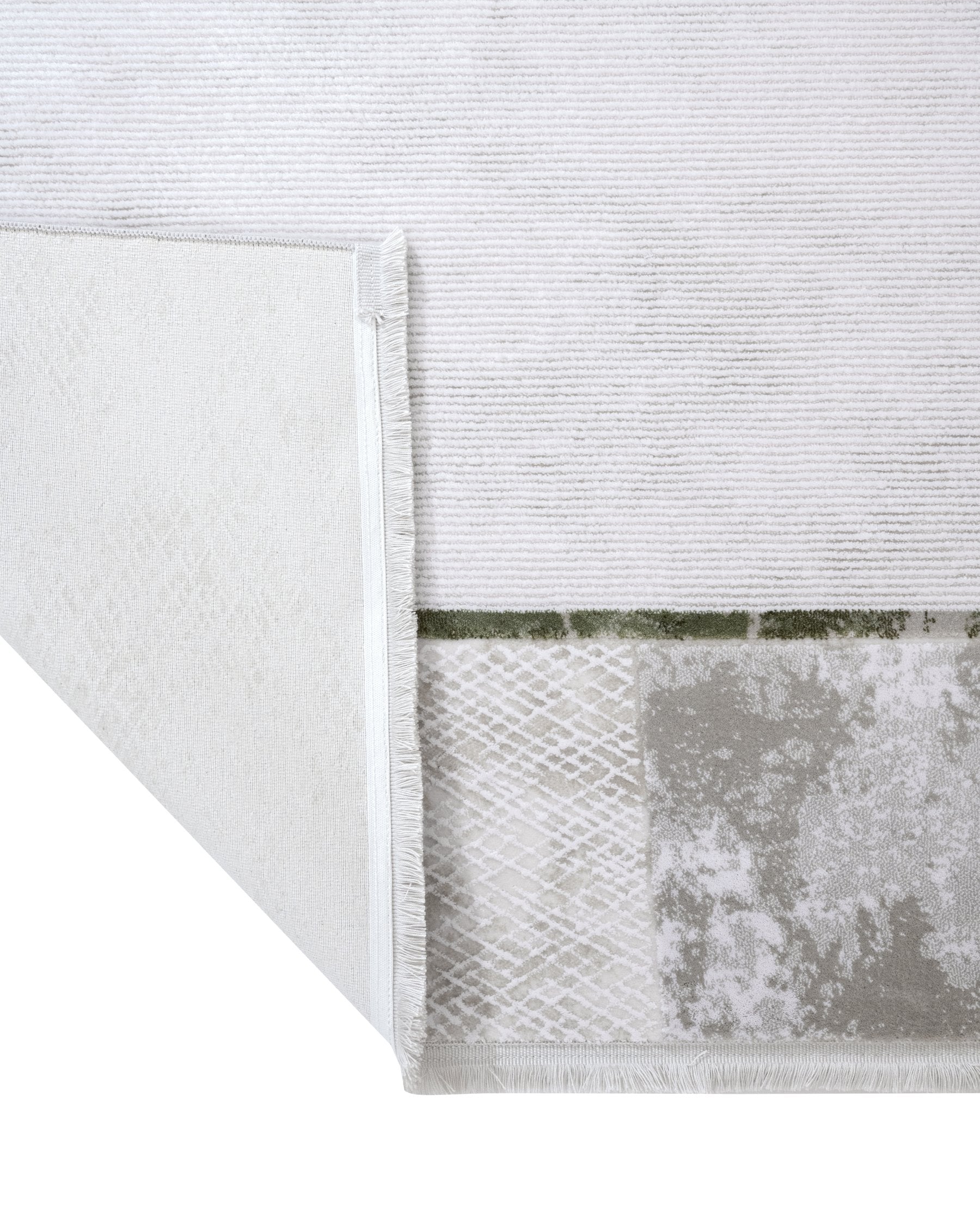 Green Area Rug - Machine Made Acrylic Frame Style Carpet with Fringed Edges