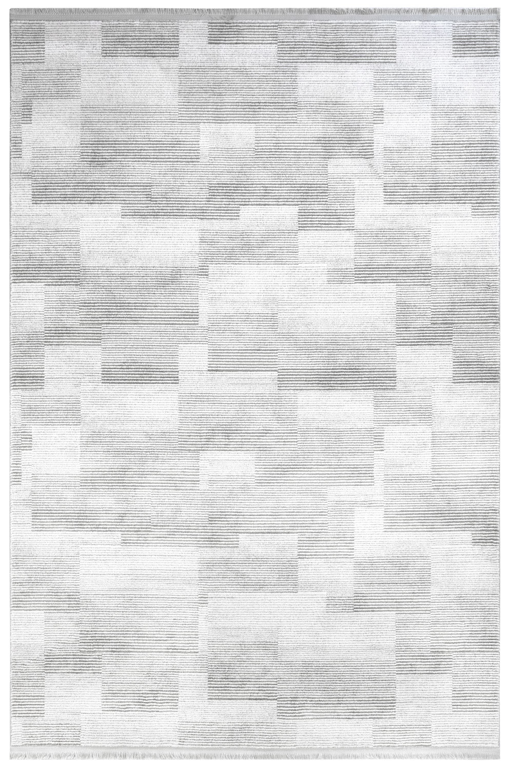 Grey Geometric Area Rug – Machine Made Rug with Fringed Edge for Living Room