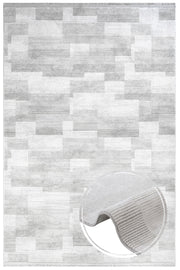 Grey Geometric Area Rug – Machine Made Rug with Fringed Edge for Living Room