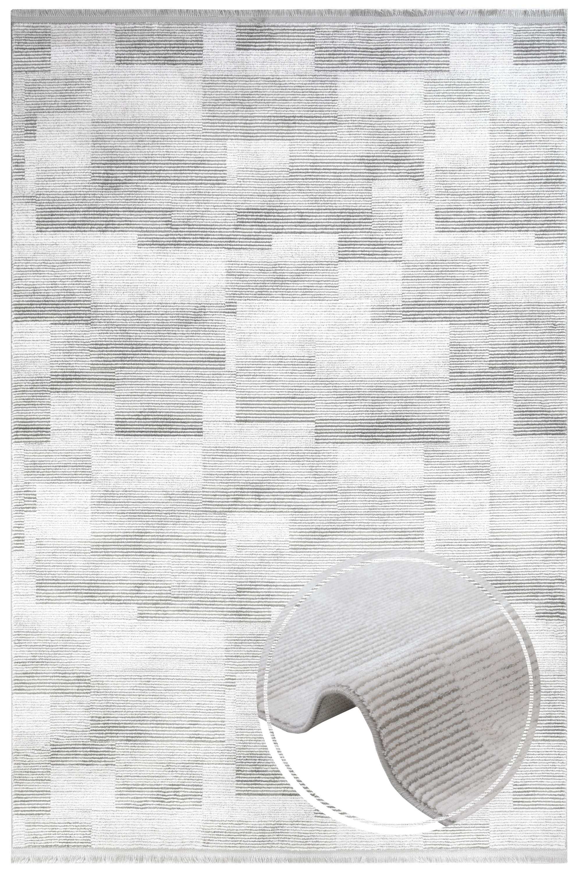 Grey Geometric Area Rug – Machine Made Rug with Fringed Edge for Living Room
