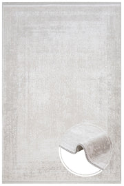 Modern Area Rug – Machine Made Cream Acrylic Carpet With Fringed Edges
