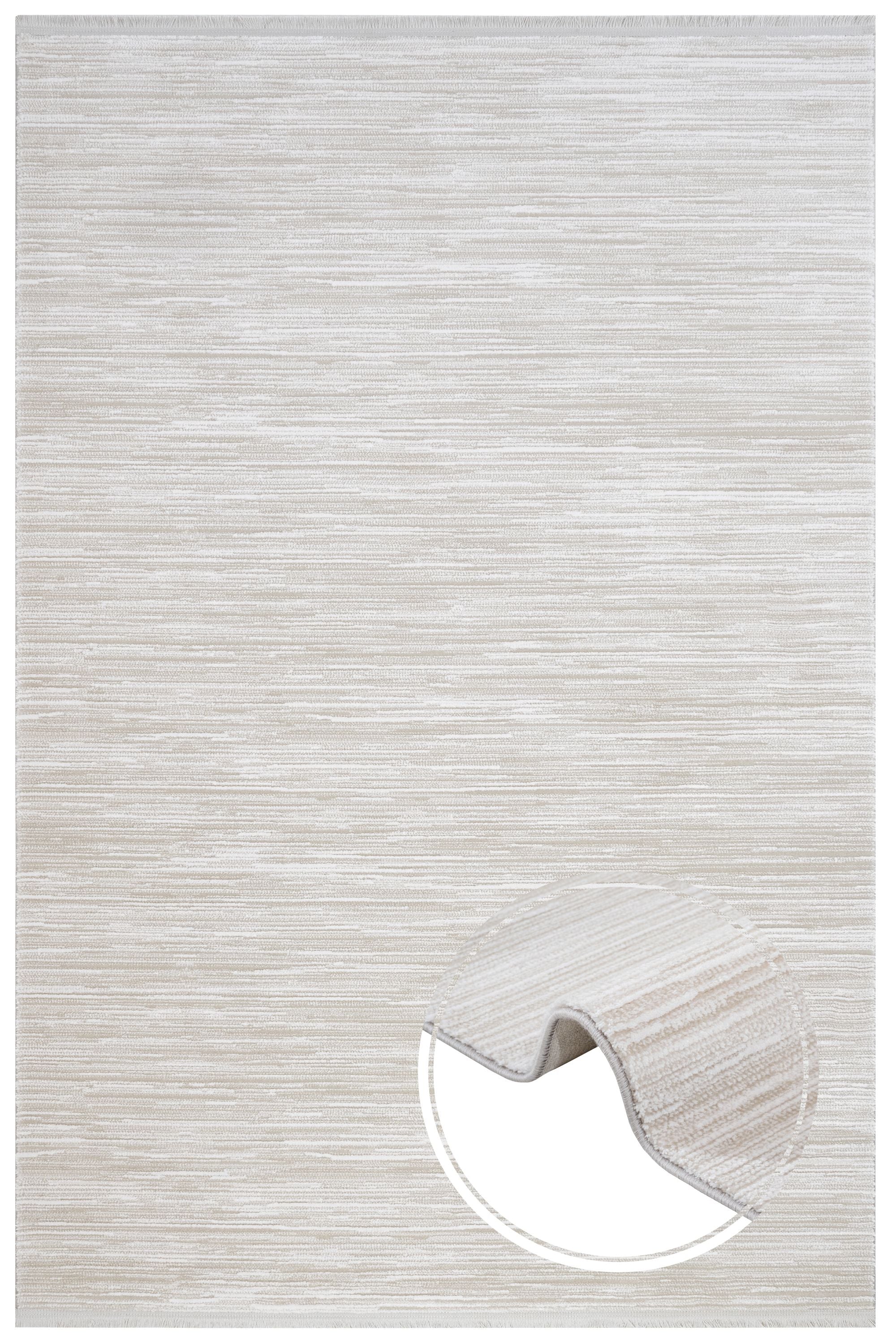 Modern Area Rug - Bernadine Cream Machine Made Rug With Fringed Edges