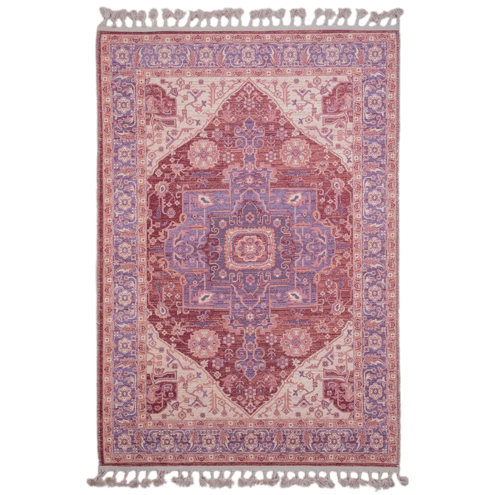Pink Cotton Area Rug – Classic Chenille Digital Print Carpet with Anti-Slip Backing