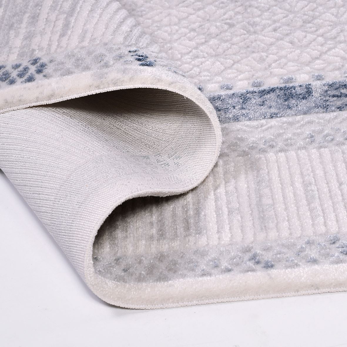 Grey Cotton Area Rug - Machine Made Frame Design Rug | Washable Non Slip Floor Carpet