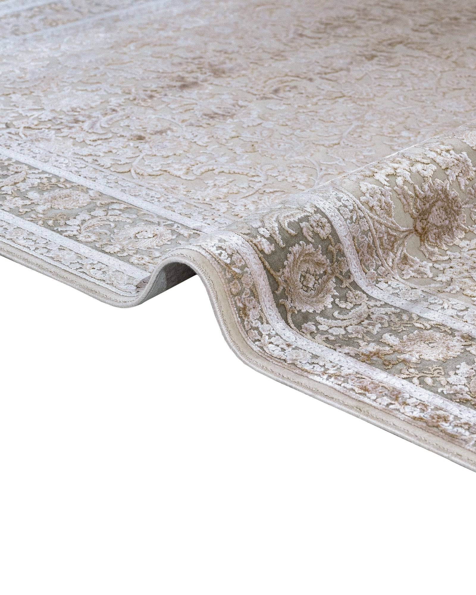 Viscose Area Rug – Machine Made Mink Frame Carpet With Fringed Edges