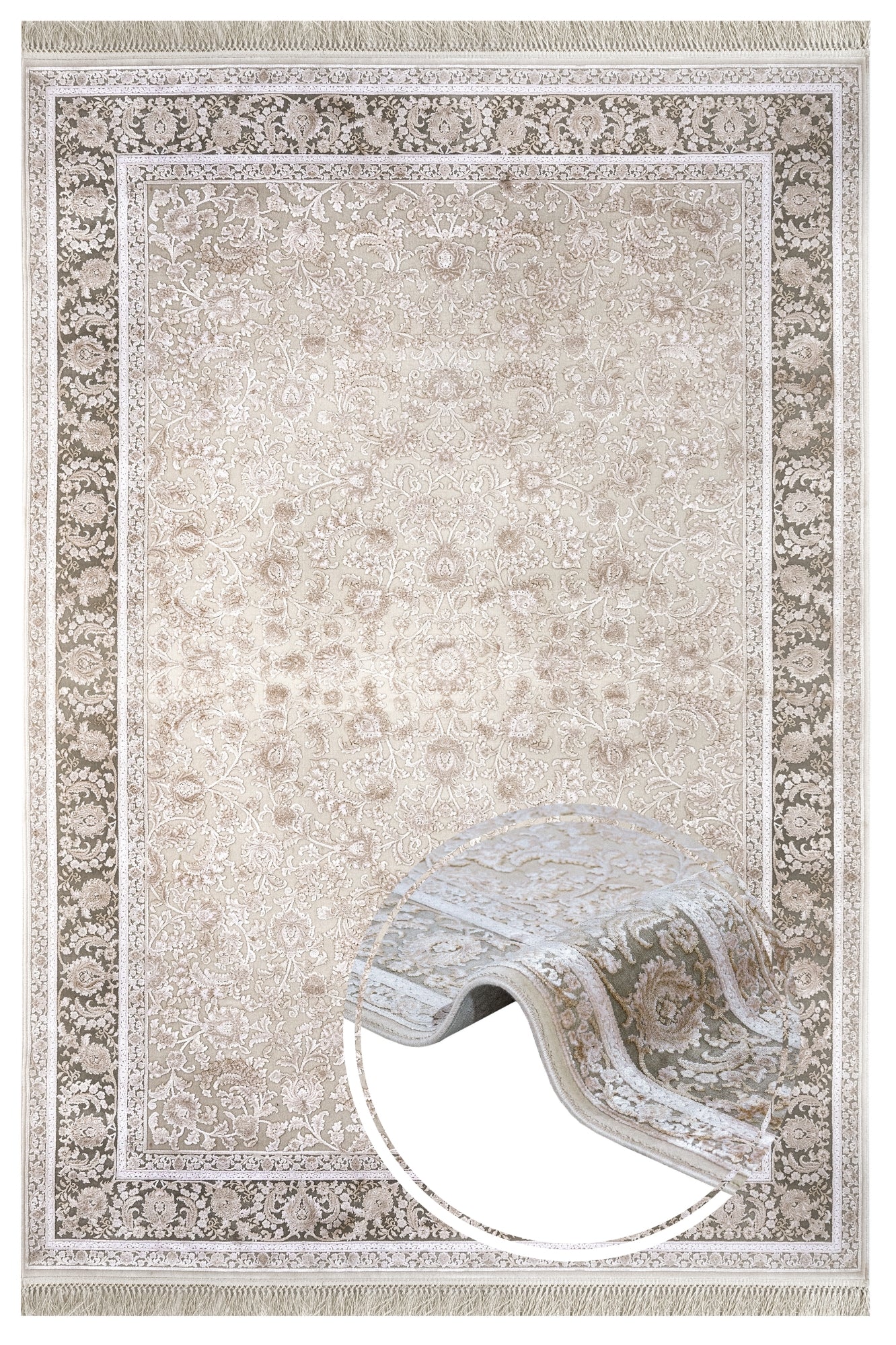 Viscose Area Rug – Machine Made Mink Frame Carpet With Fringed Edges