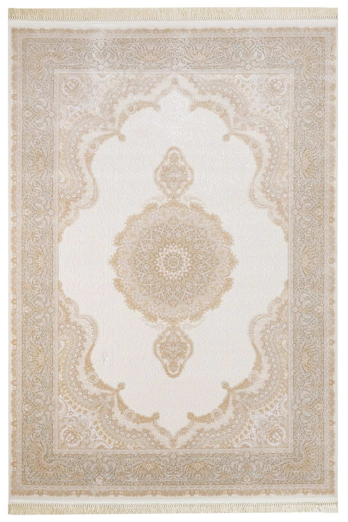 Viscose Area Rug – Classic Cream Machine Made Rug with Fringed Edges by Artemis