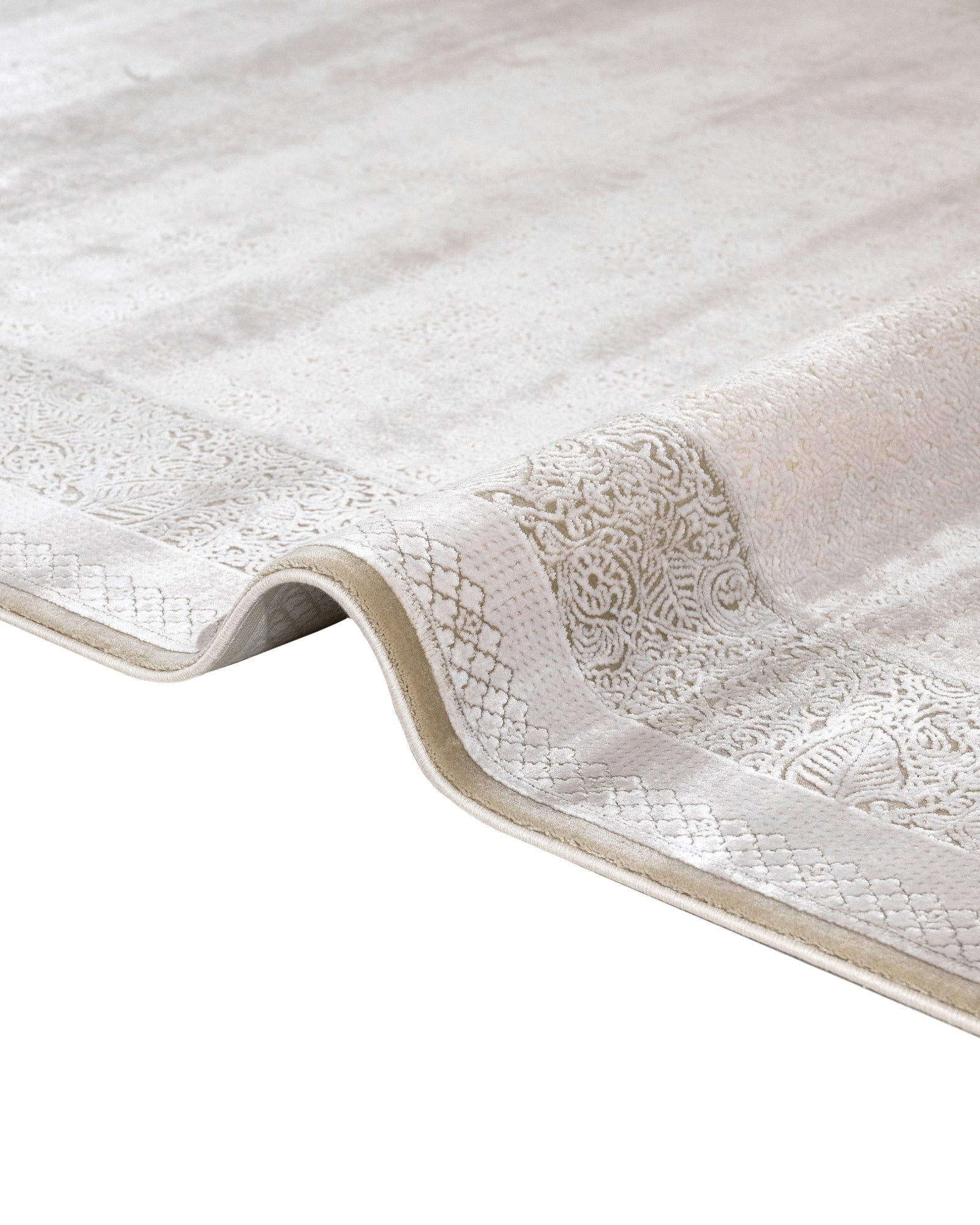 Classic Viscose Area Rug – Machine Made Cream Rug with Fringed Edges for Living Room