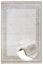 Classic Viscose Area Rug – Machine Made Cream Rug with Fringed Edges for Living Room