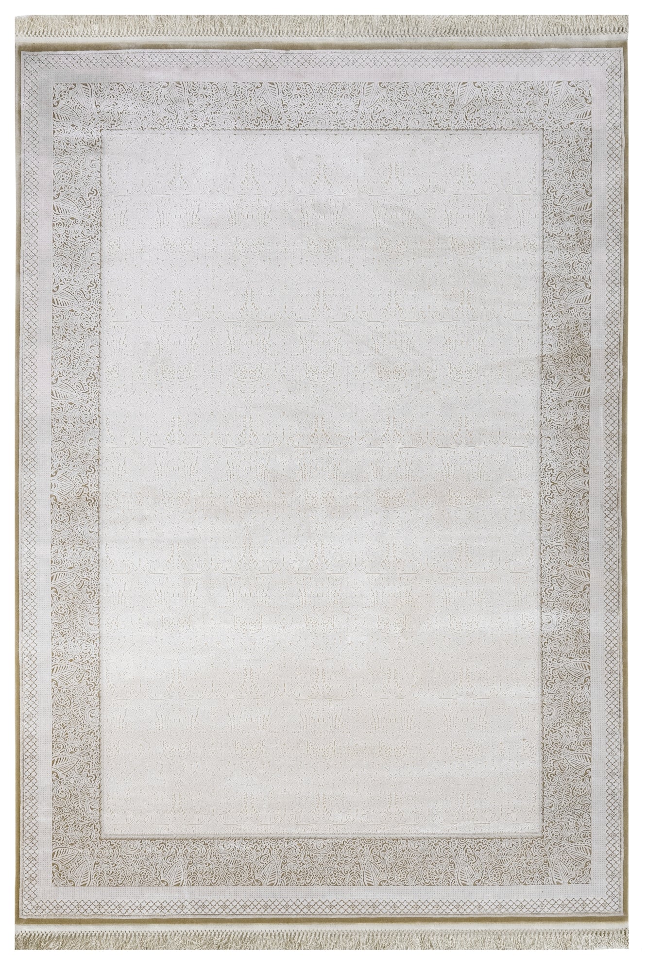 Classic Viscose Area Rug – Machine Made Cream Rug with Fringed Edges for Living Room