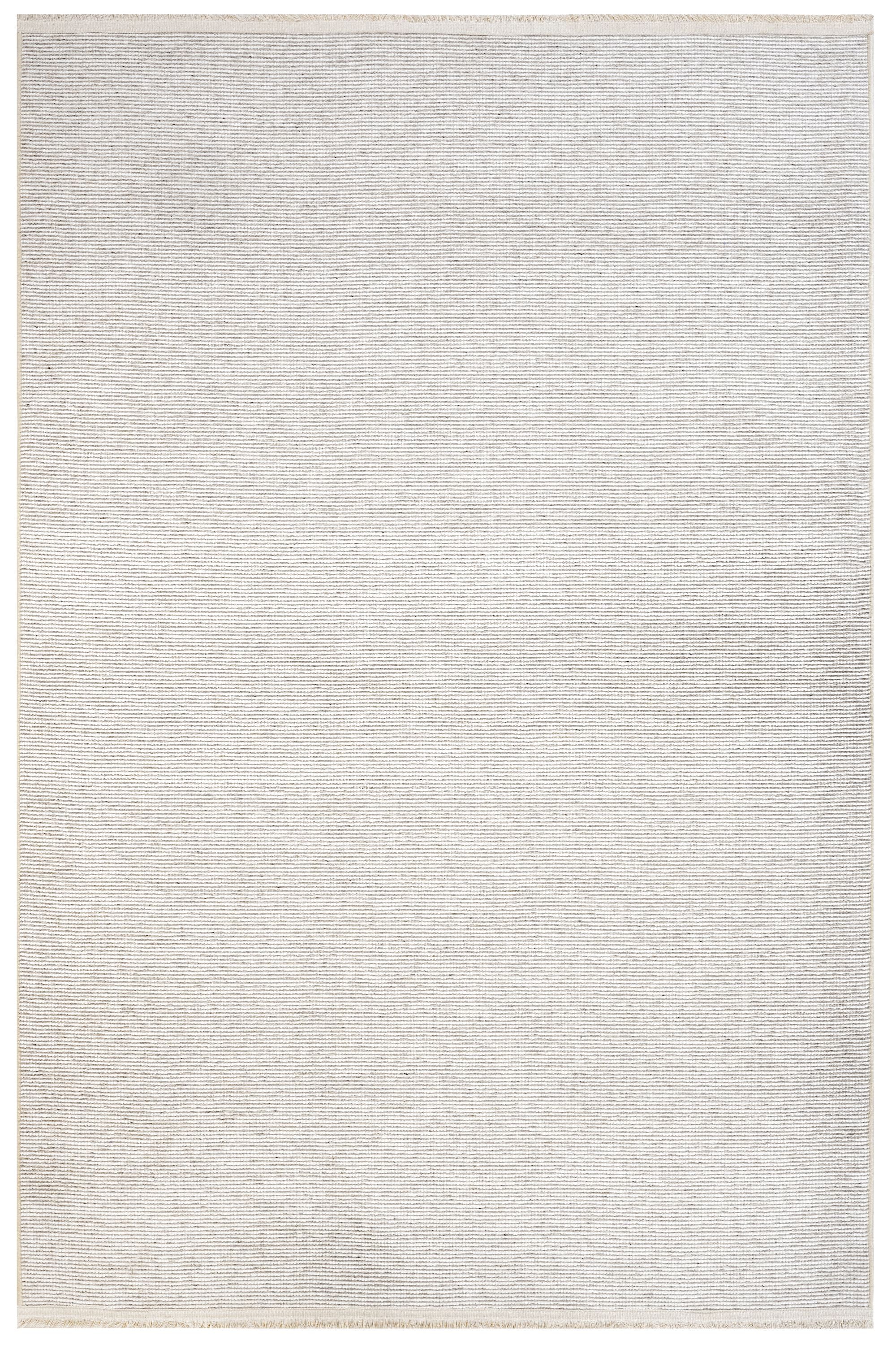 Modern Wool Area Rug - Beige Machine Made Rug With Fringed Edges & Soft Texture