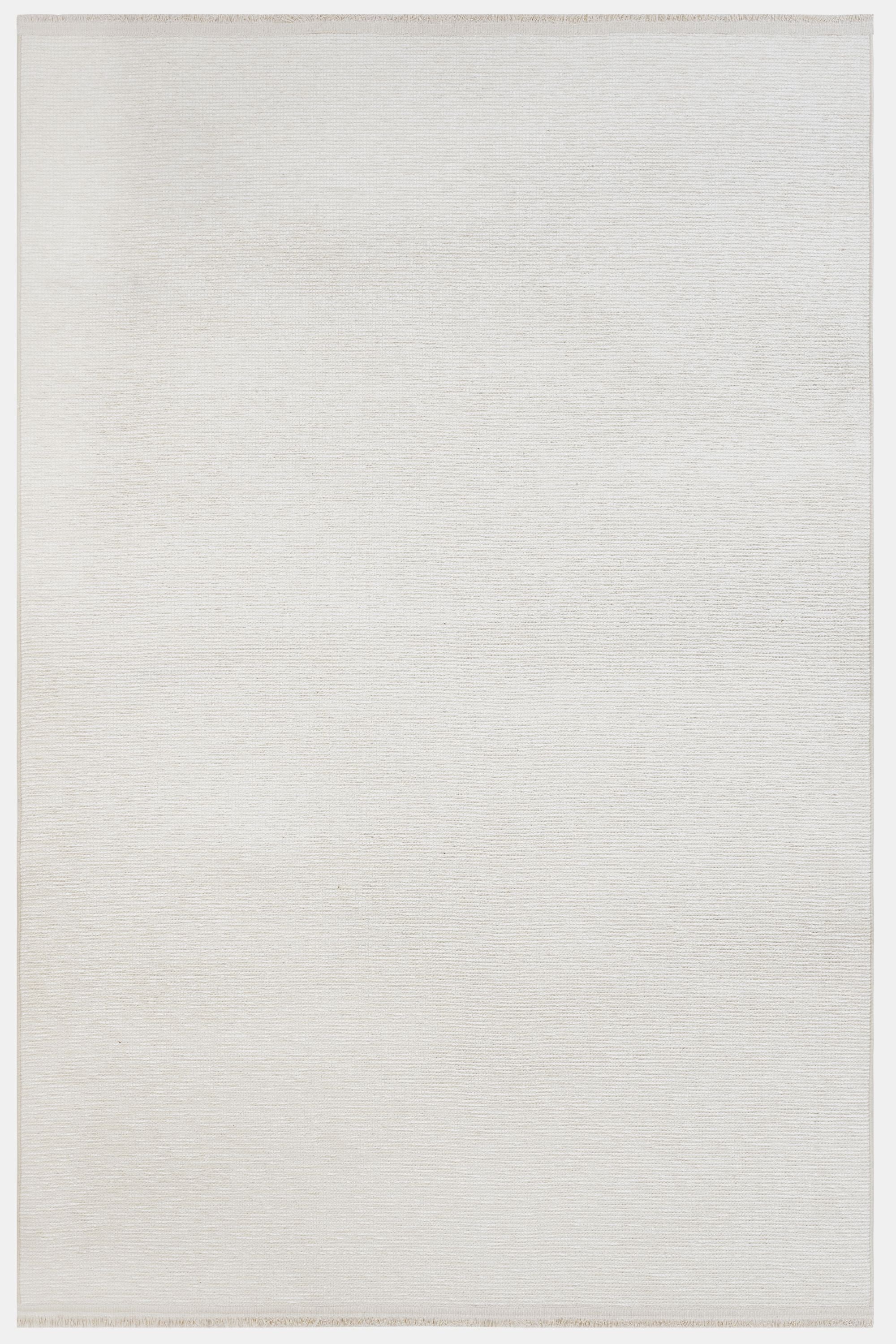 Modern Wool Area Rug – Machine Made White Wool Carpet with Fringed Edges