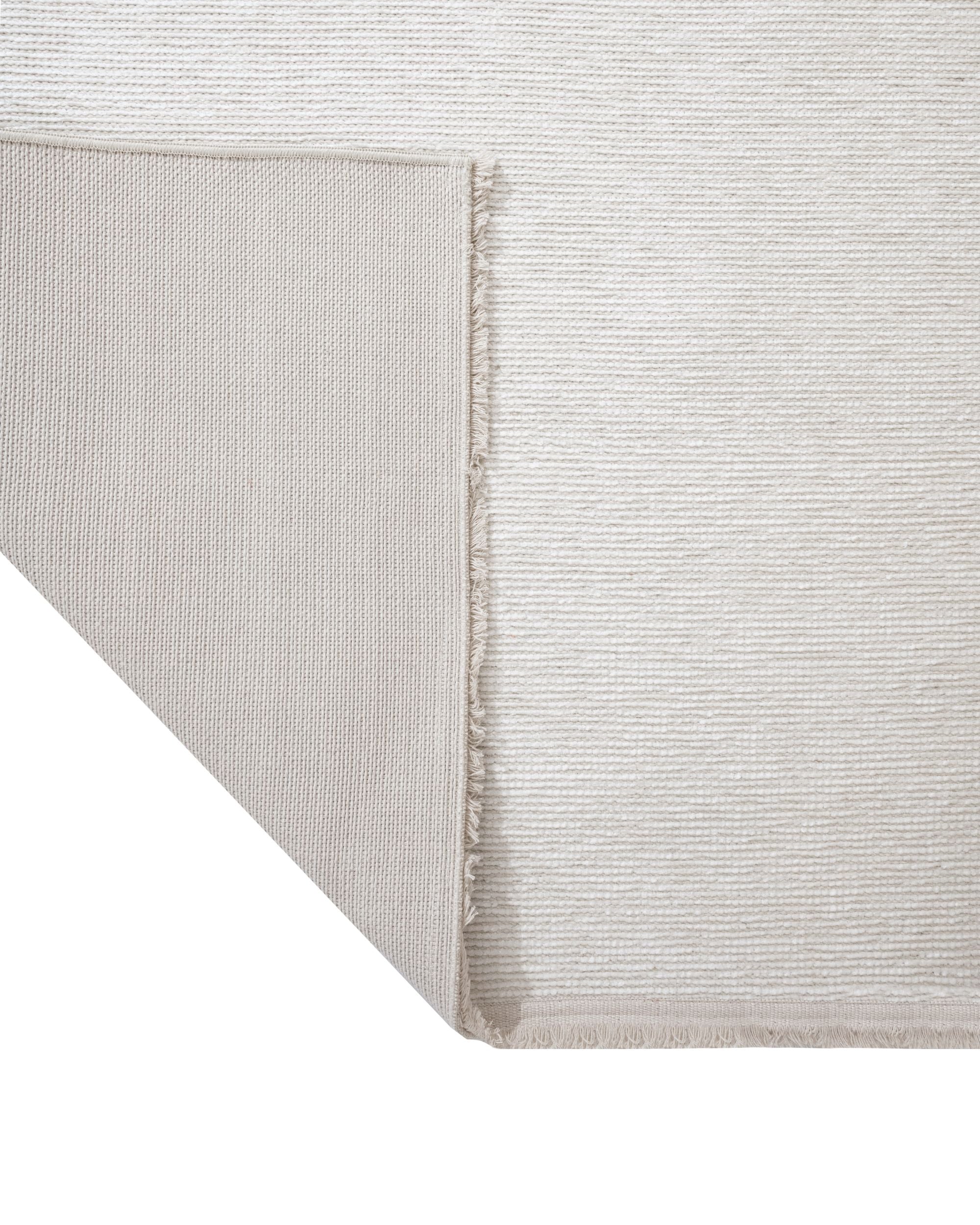 Modern Wool Area Rug – Machine Made White Wool Carpet with Fringed Edges