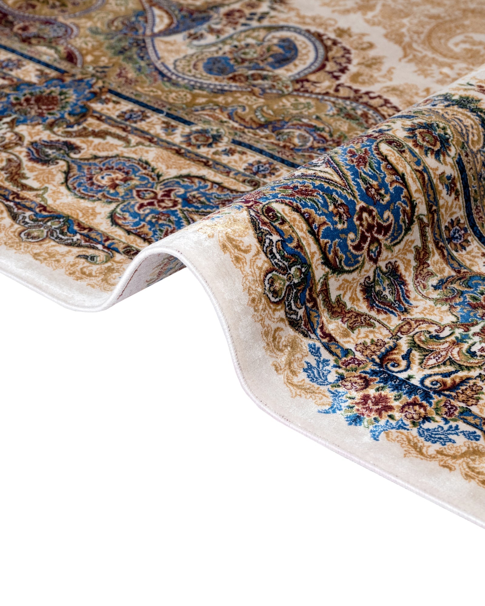 Viscose Area Rug - Classic Blue Machine Made Carpet with Fringed Edges