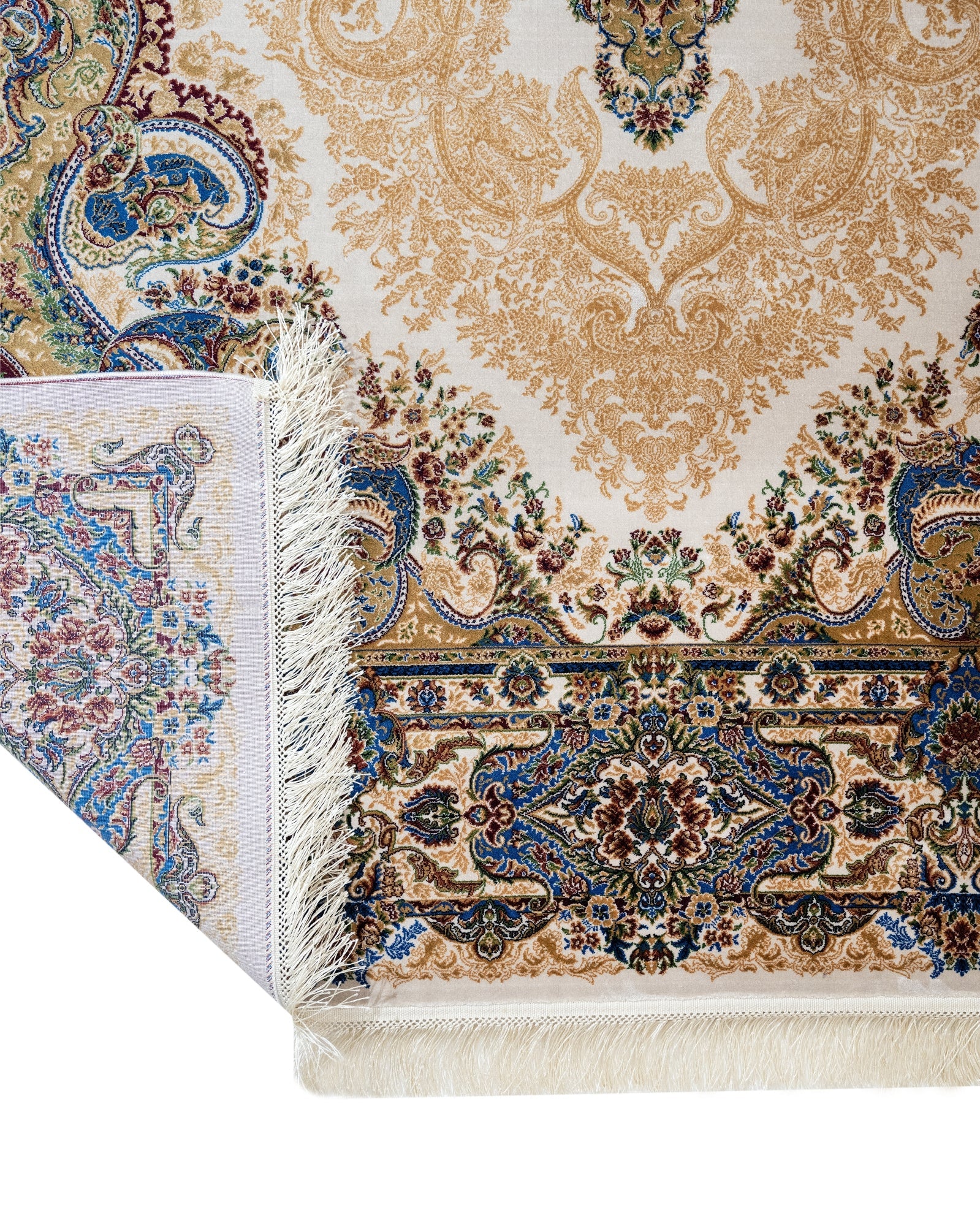 Viscose Area Rug - Classic Blue Machine Made Carpet with Fringed Edges