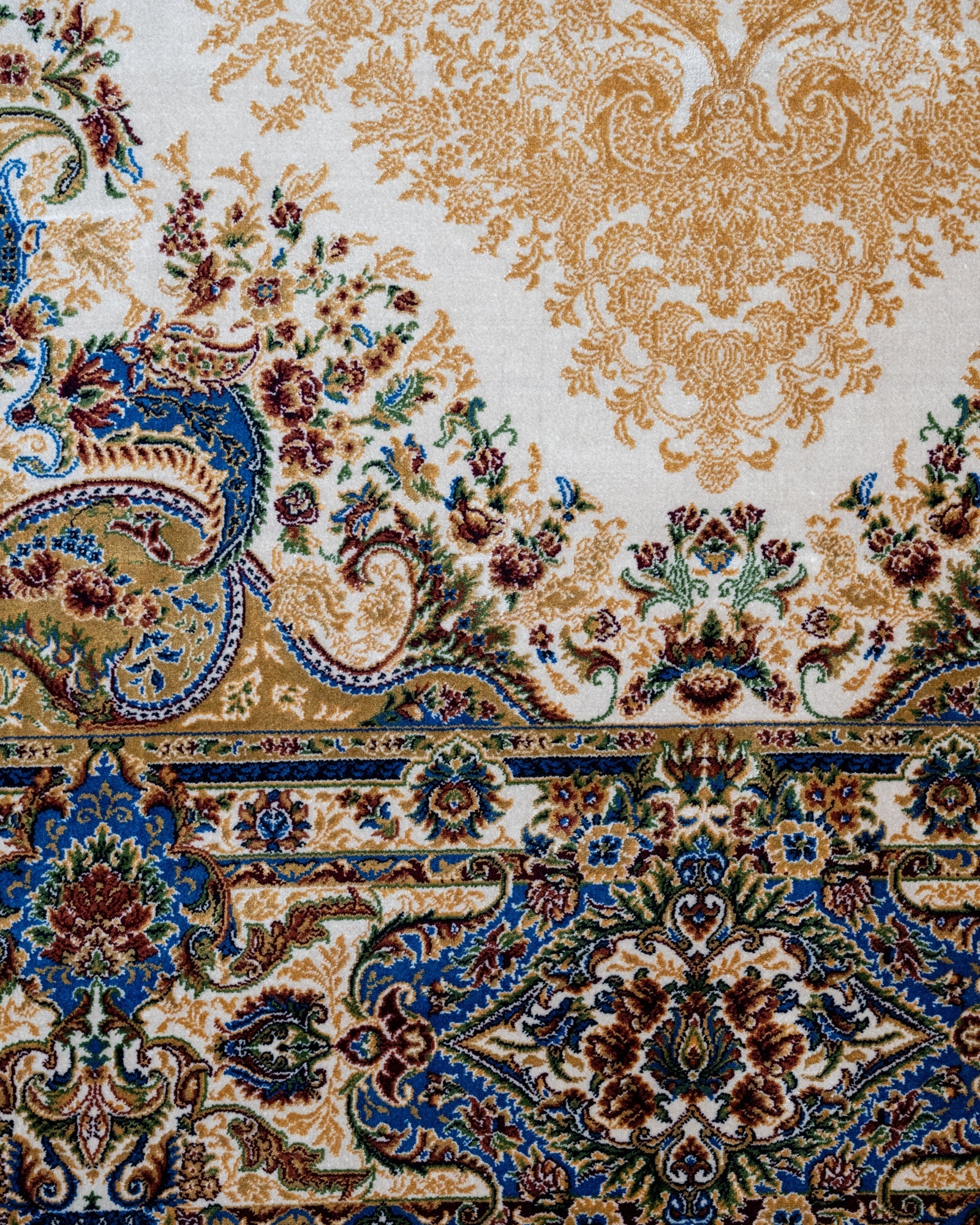Viscose Area Rug - Classic Blue Machine Made Carpet with Fringed Edges