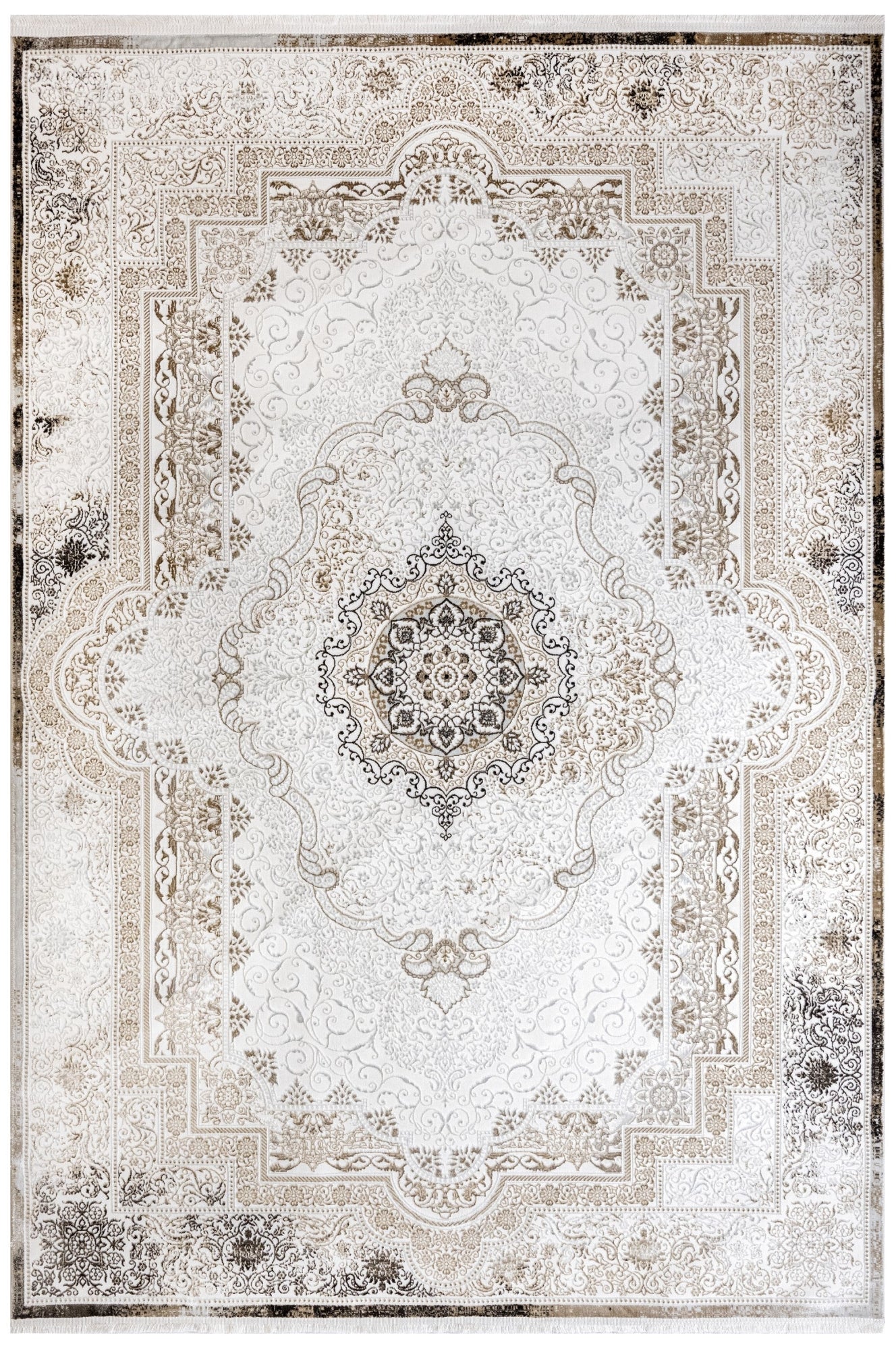 Cotton Area Rug - Machine Made Beige Medallion Rug with Soft Threads