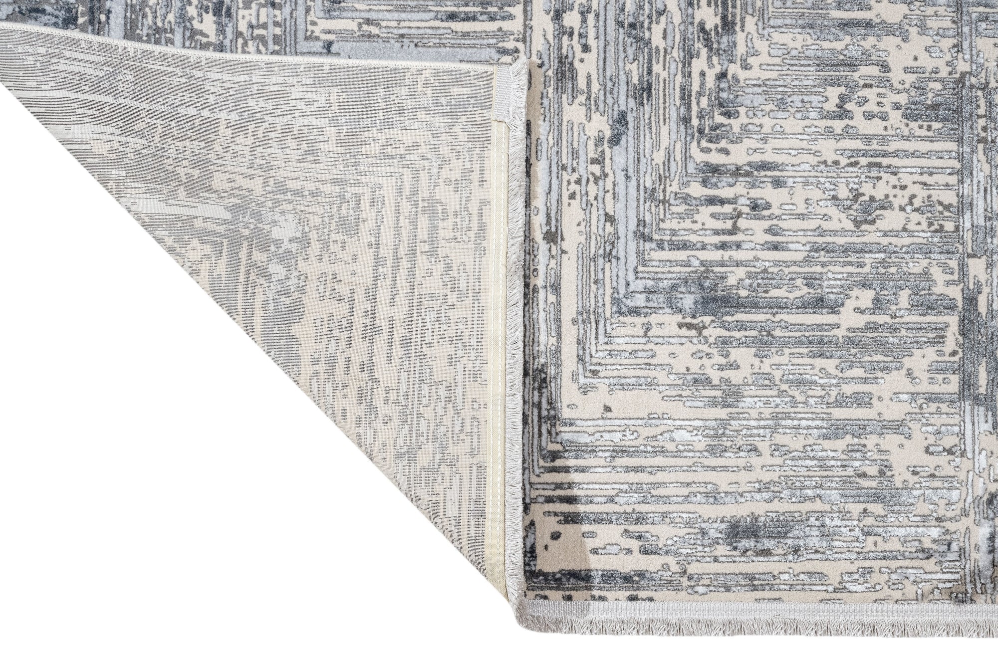 Modern Area Rug – Machine Made Grey Beige Polyester Cotton Base Rug