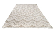 Beige Chenille Area Rug - Machine Made Zigzag Pattern Rug With Cotton Base