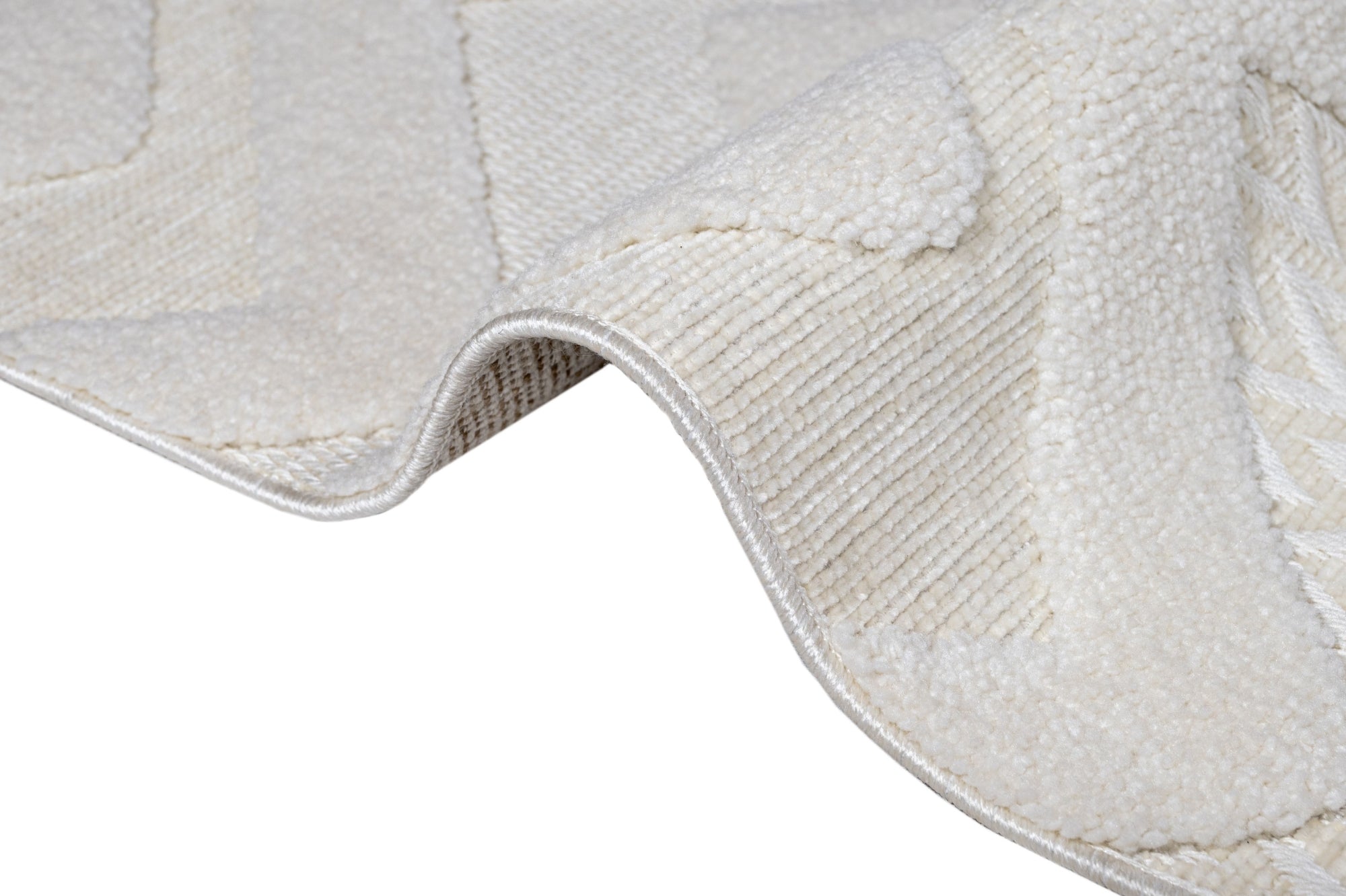 Chenille Area Rug – Machine Made Cream Zigzag Rug with Cotton Base