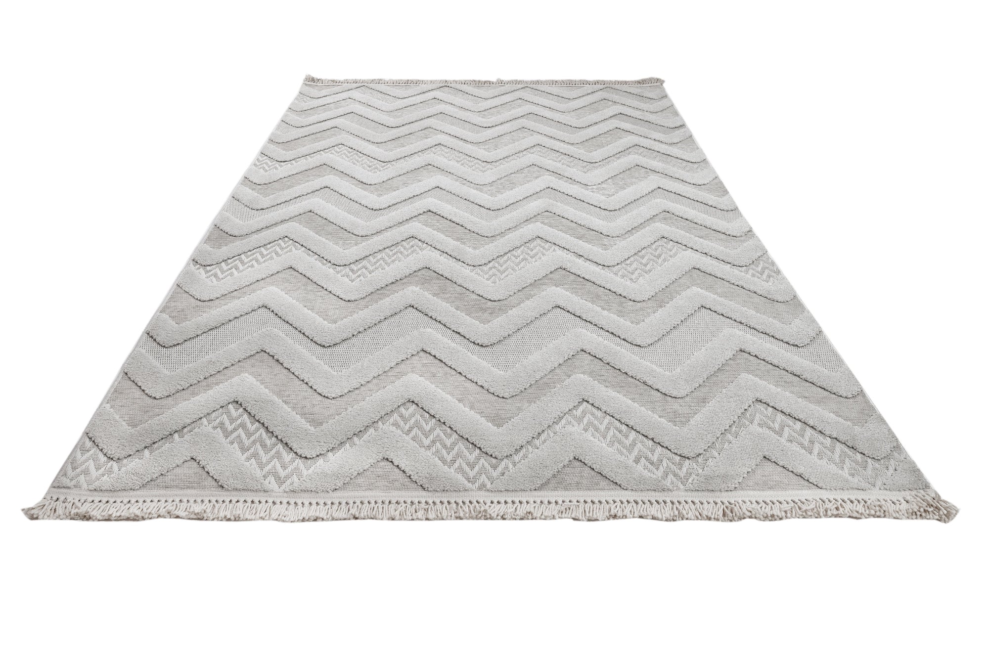Grey Chenille Area Rug - Machine Made Zigzag Pattern Rug With Cotton Base
