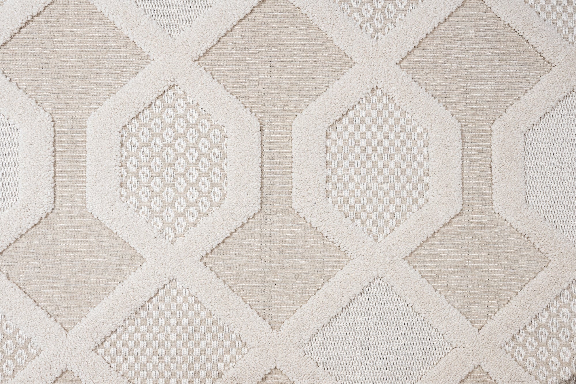 Chenille Area Rug - Beige Geometric Machine Made Rug with Cotton Base