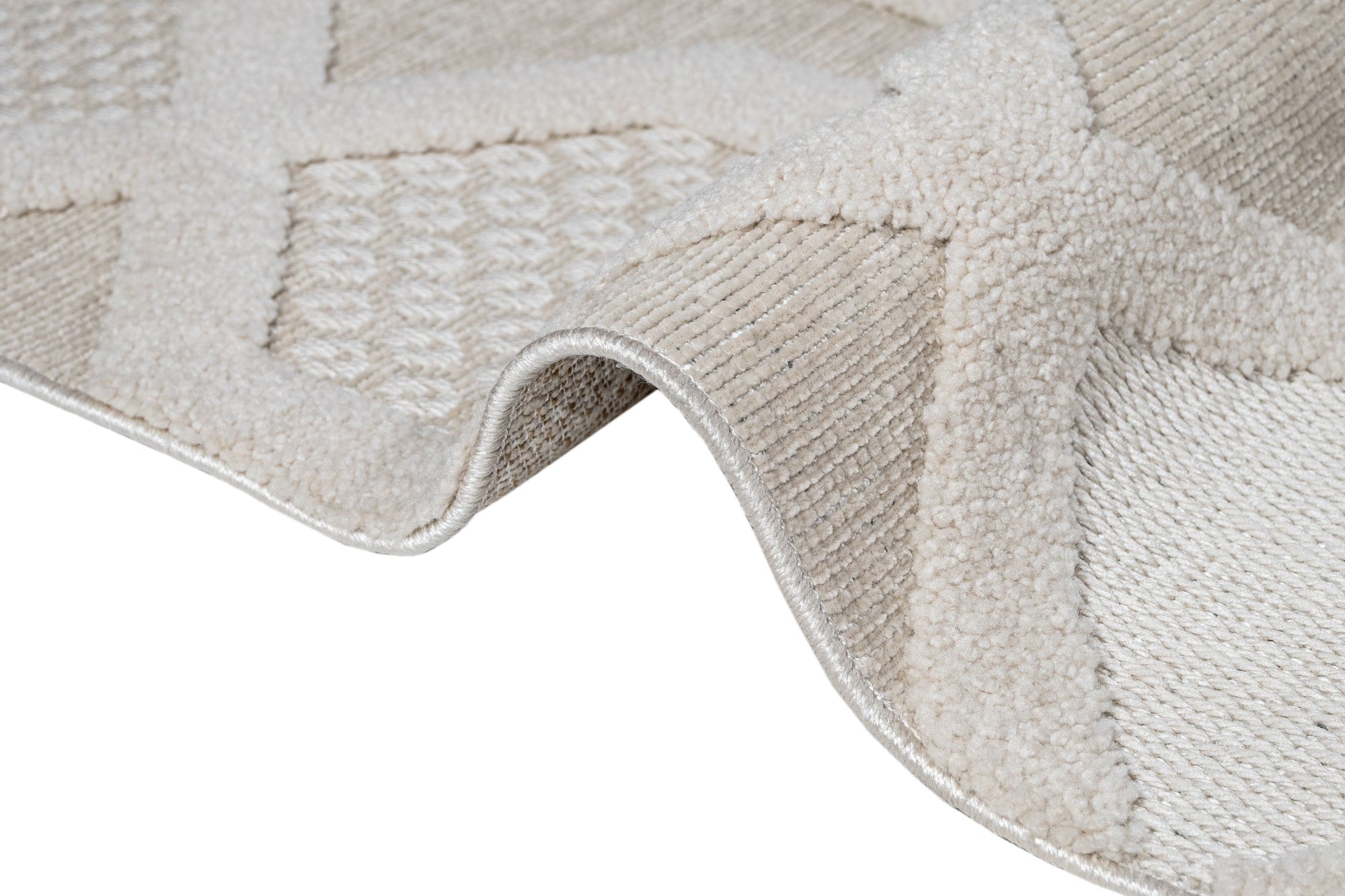 Chenille Area Rug - Beige Geometric Machine Made Rug with Cotton Base