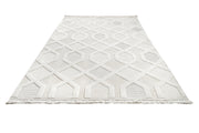 Cream Geometric Area Rug – Machine Made Chenille Rug with Cotton Base